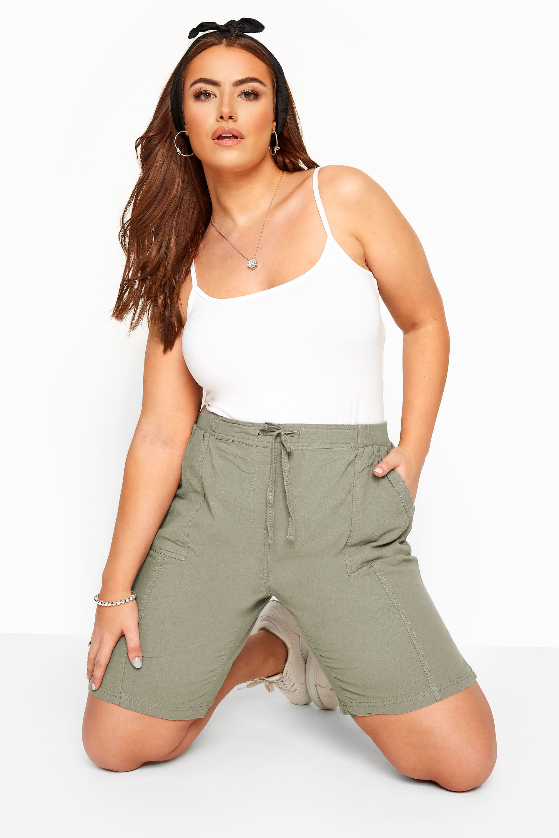 Sage Green Cool Cotton Pull On Shorts | Sizes 16 to 36 | Yours Clothing 1