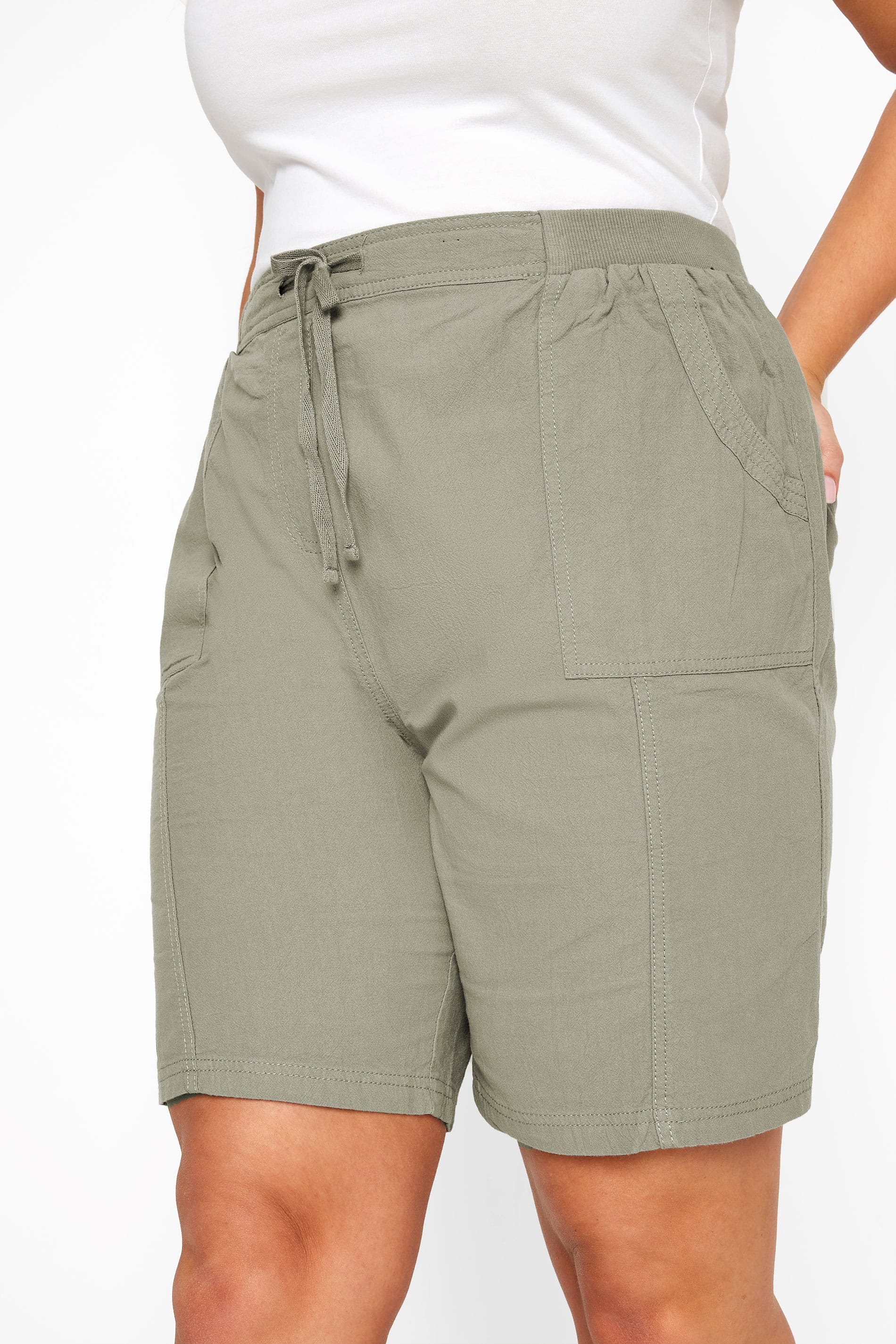 Sage Green Cool Cotton Pull On Shorts | Sizes 16 to 36 | Yours Clothing 2