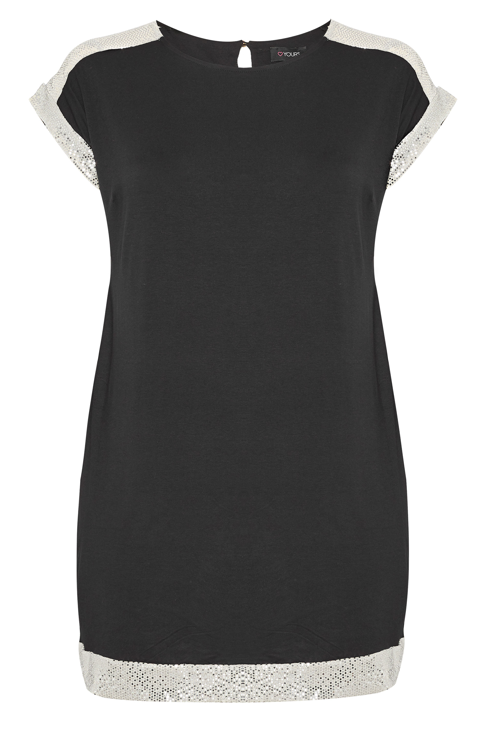 Black & Silver Sequin Trim Tunic | Yours Clothing