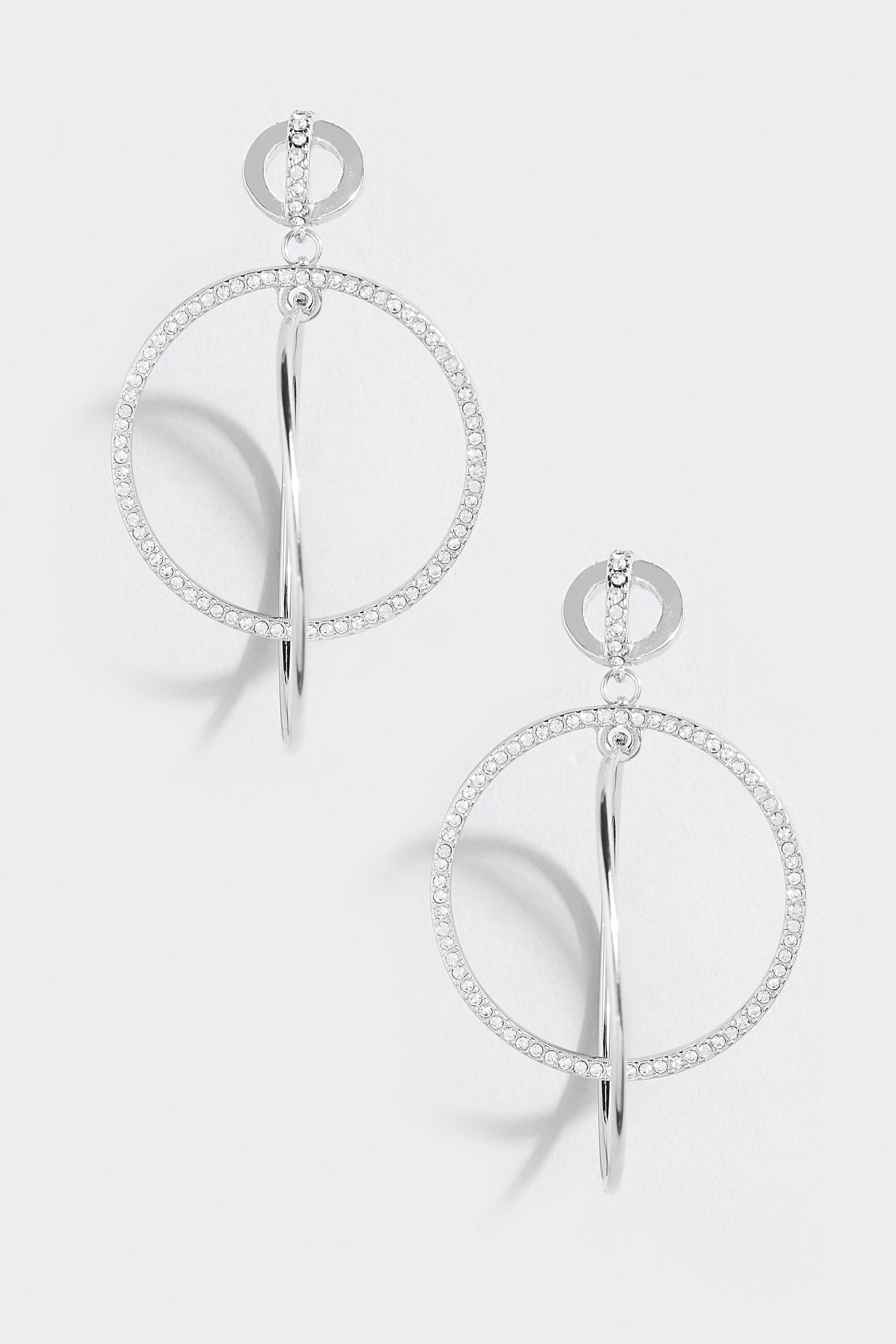 Silver Diamante Double Hoop Earrings | Yours Clothing 2