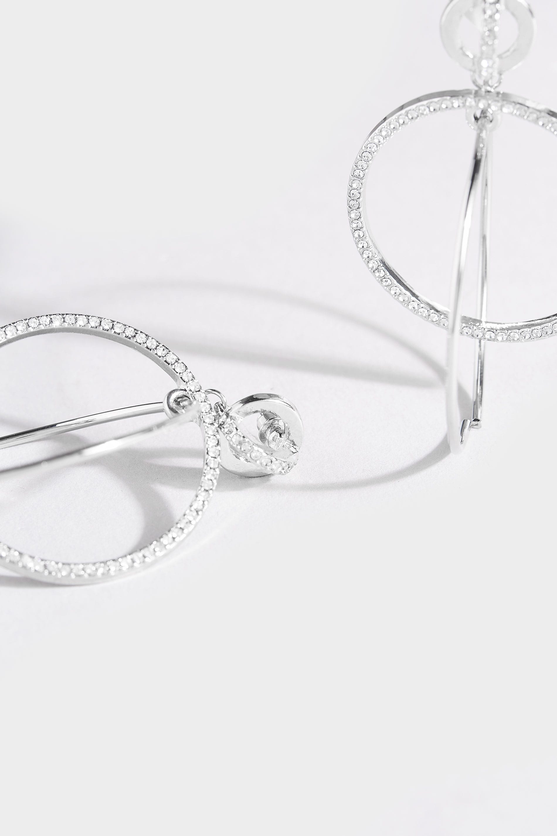 Silver Diamante Double Hoop Earrings | Yours Clothing 3