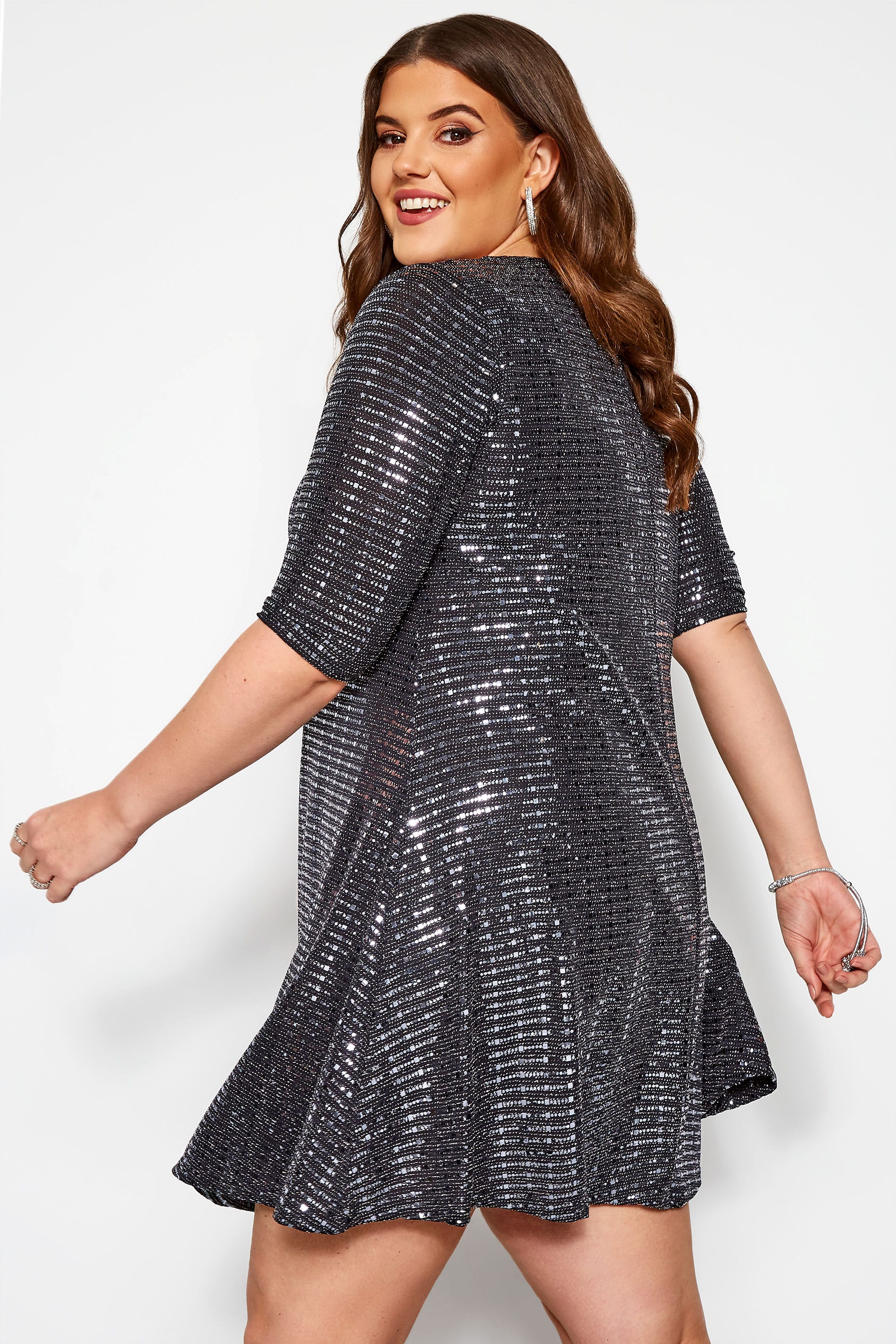 Silver Sparkle Embellished Swing Dress | Yours Clothing