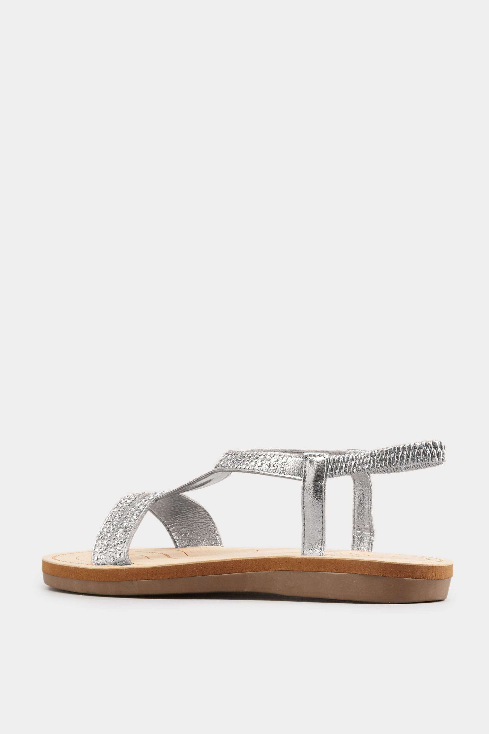 Silver Twist Diamante Sandals In Extra Wide Fit | Yours Clothing
