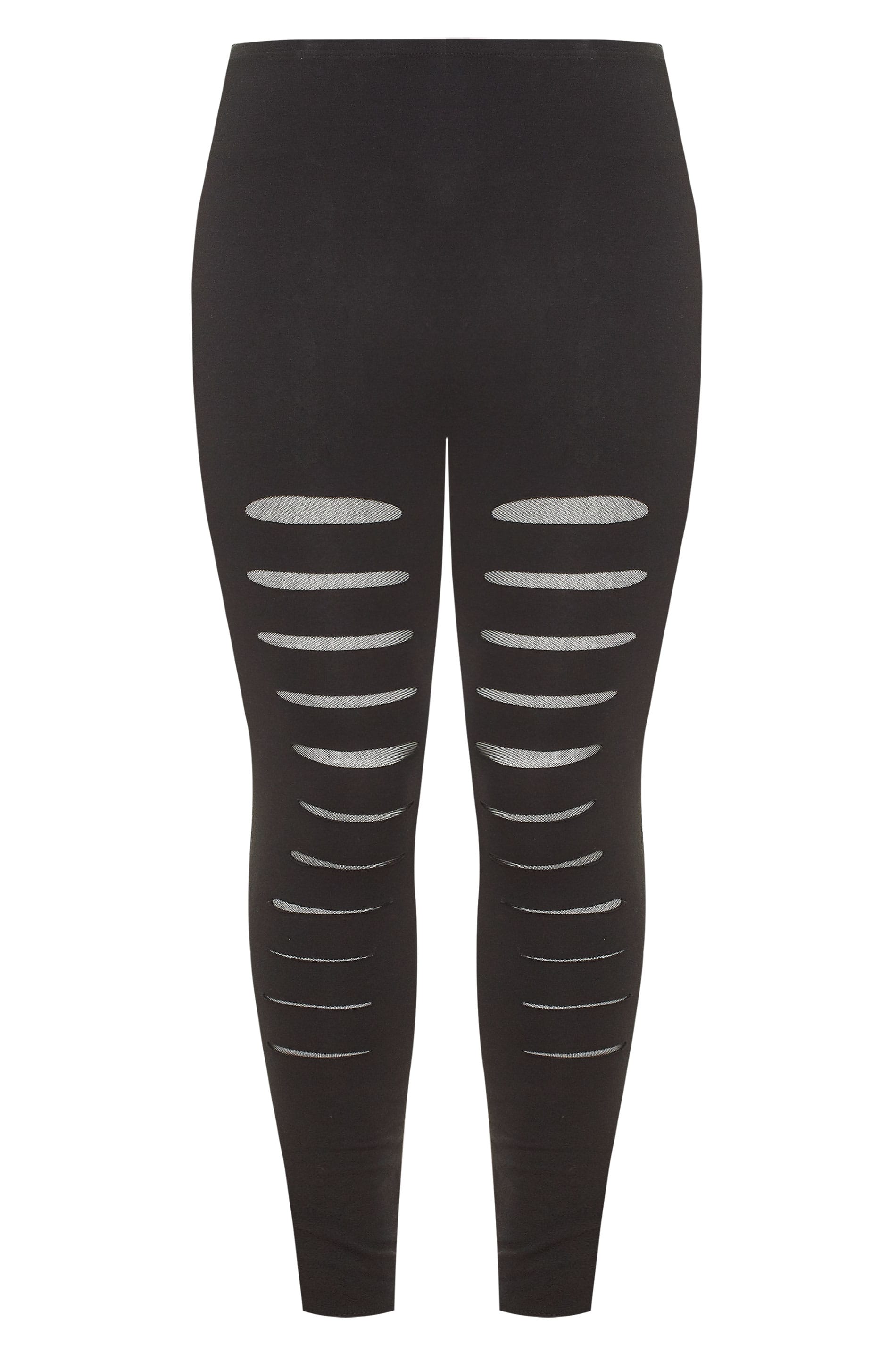 Black Ripped Mesh Insert Leggings Yours Clothing 