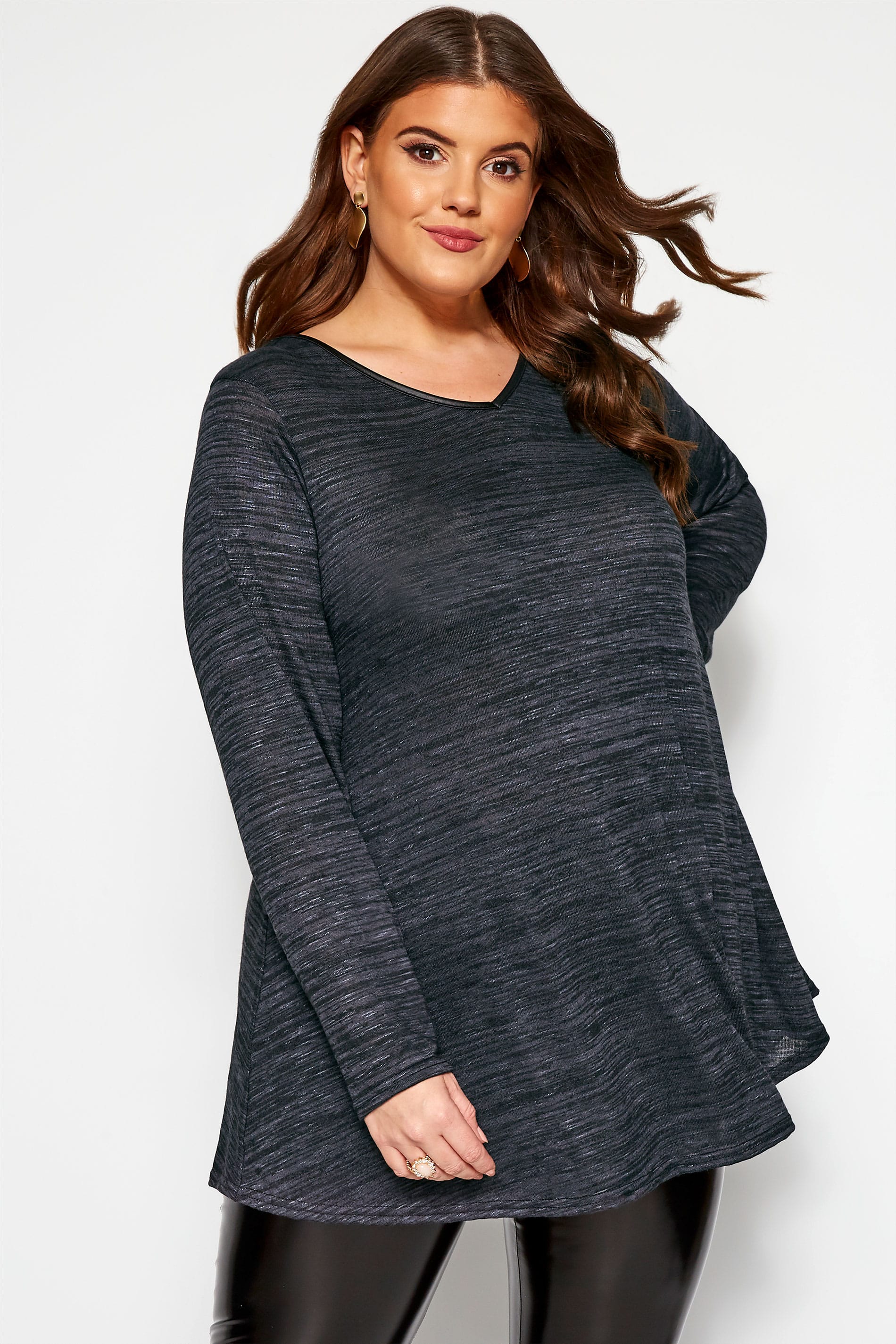 Slate Grey Marl Long Sleeved Swing Top | Yours Clothing