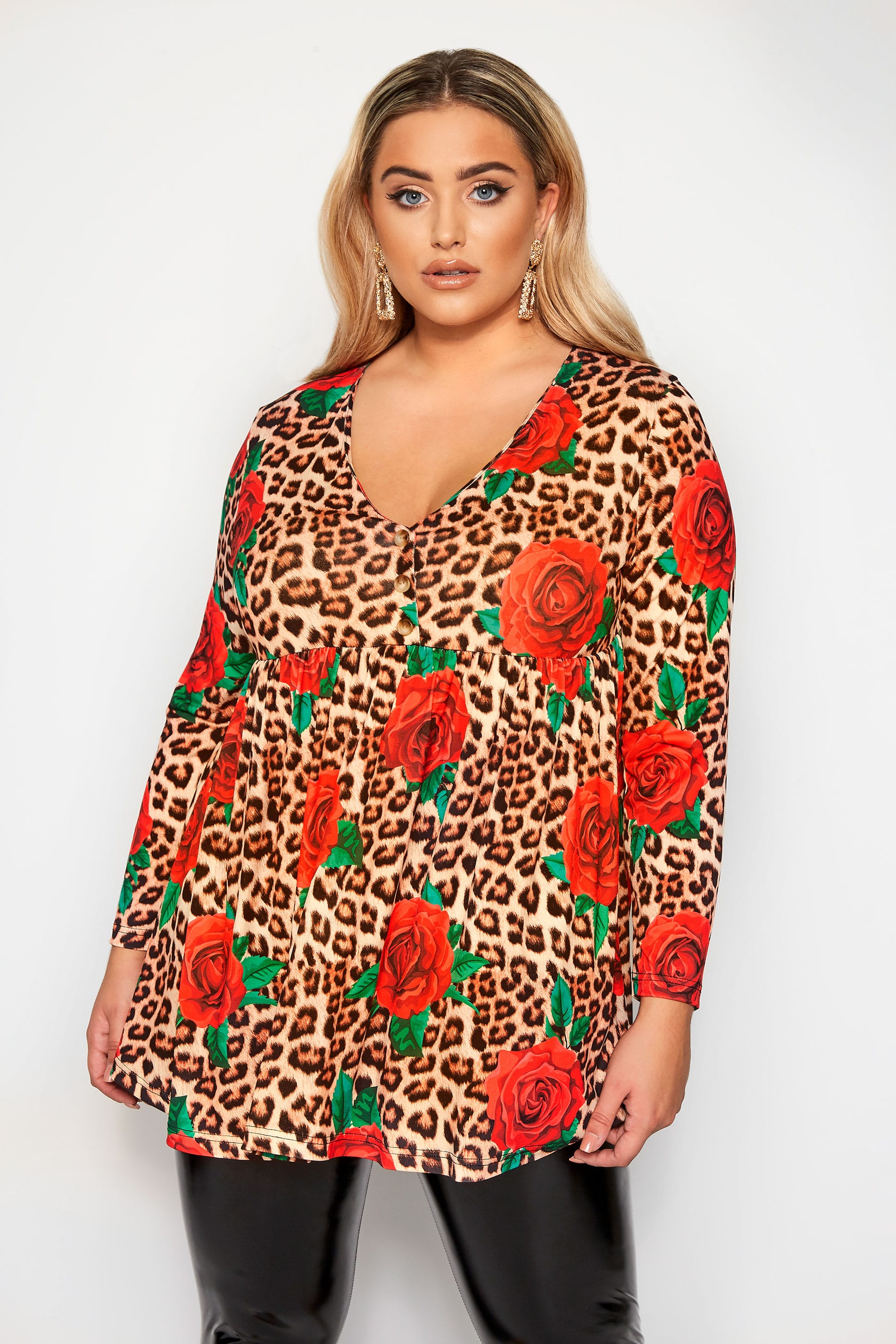 LIMITED COLLECTION Brown Leopard Print Rose Smock Top | Yours Clothing