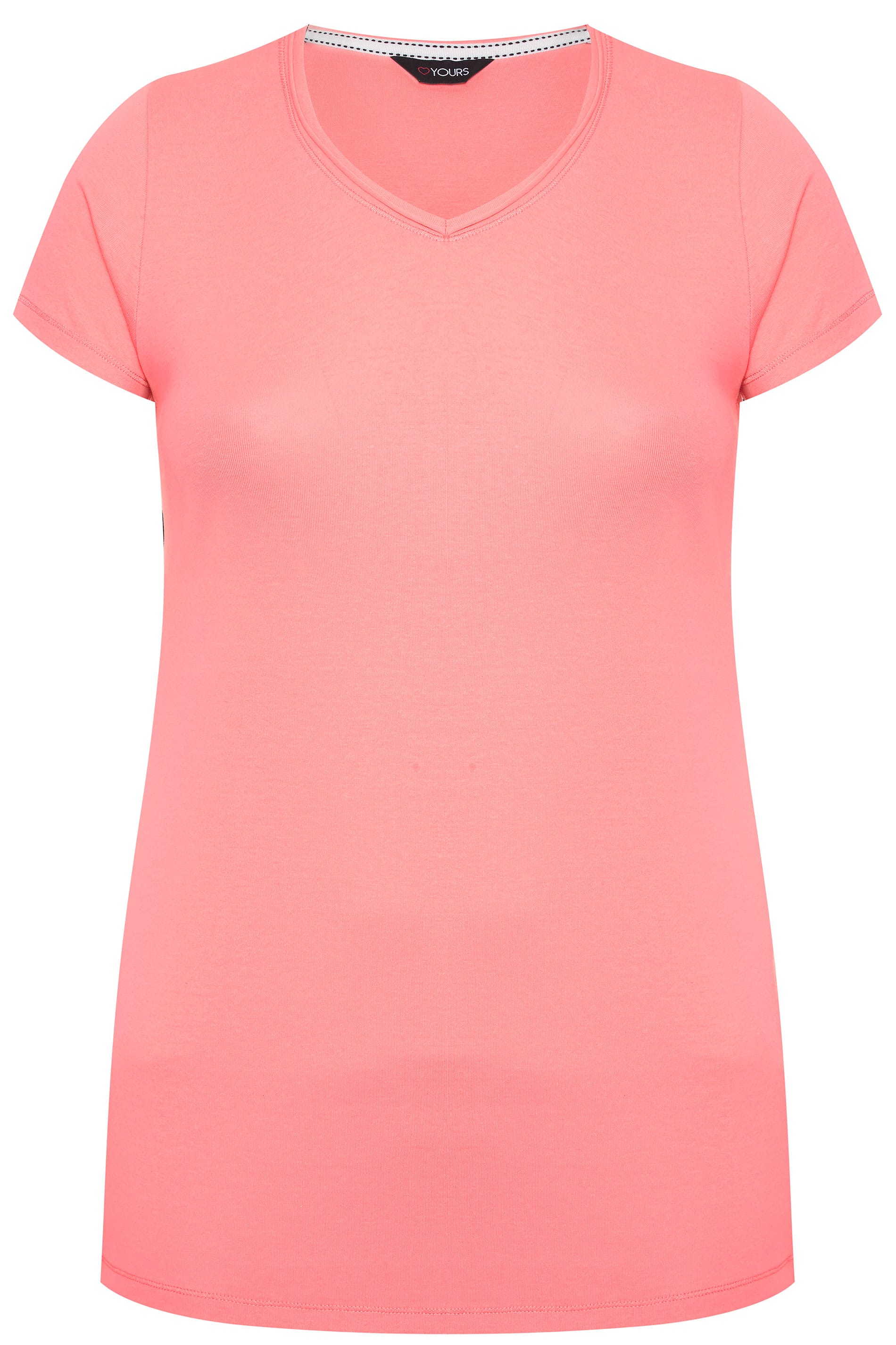 Coral Pink V-Neck Plain T-Shirt | Yours Clothing