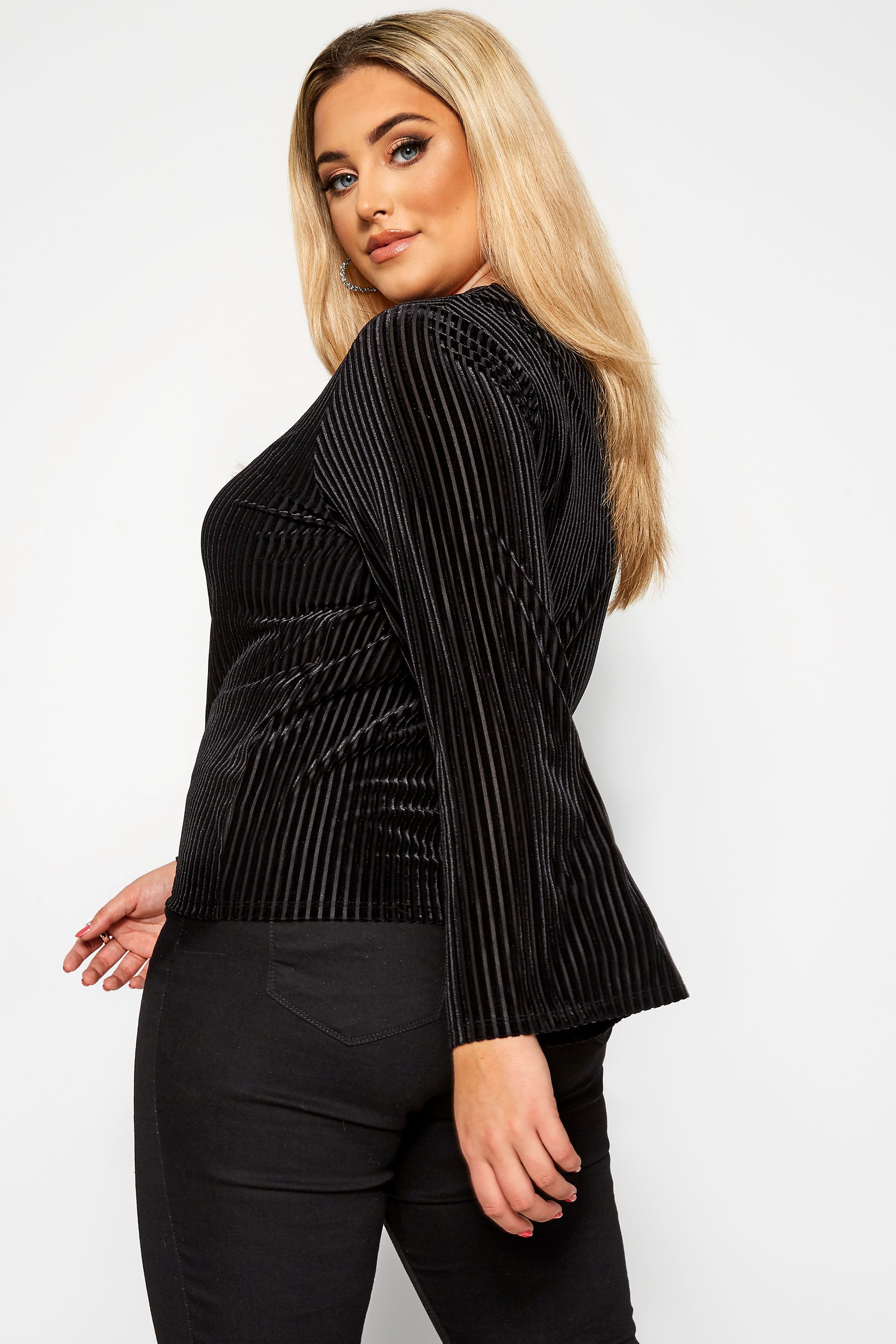 Limited Collection Black Velour Ribbed Top Yours Clothing