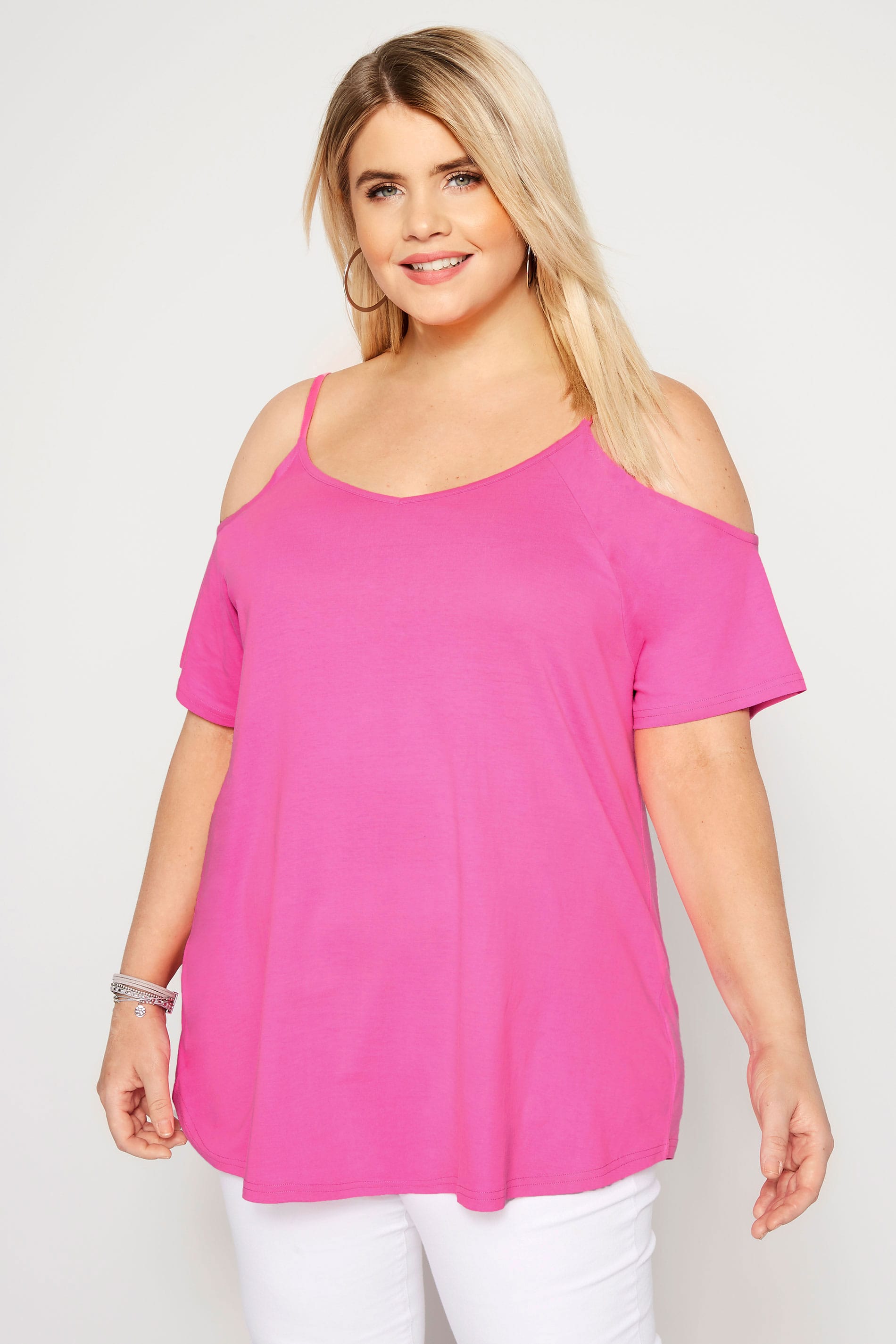 Vibrant Pink Cold Shoulder Top | Plus Size 16 to 36 | Yours Clothing