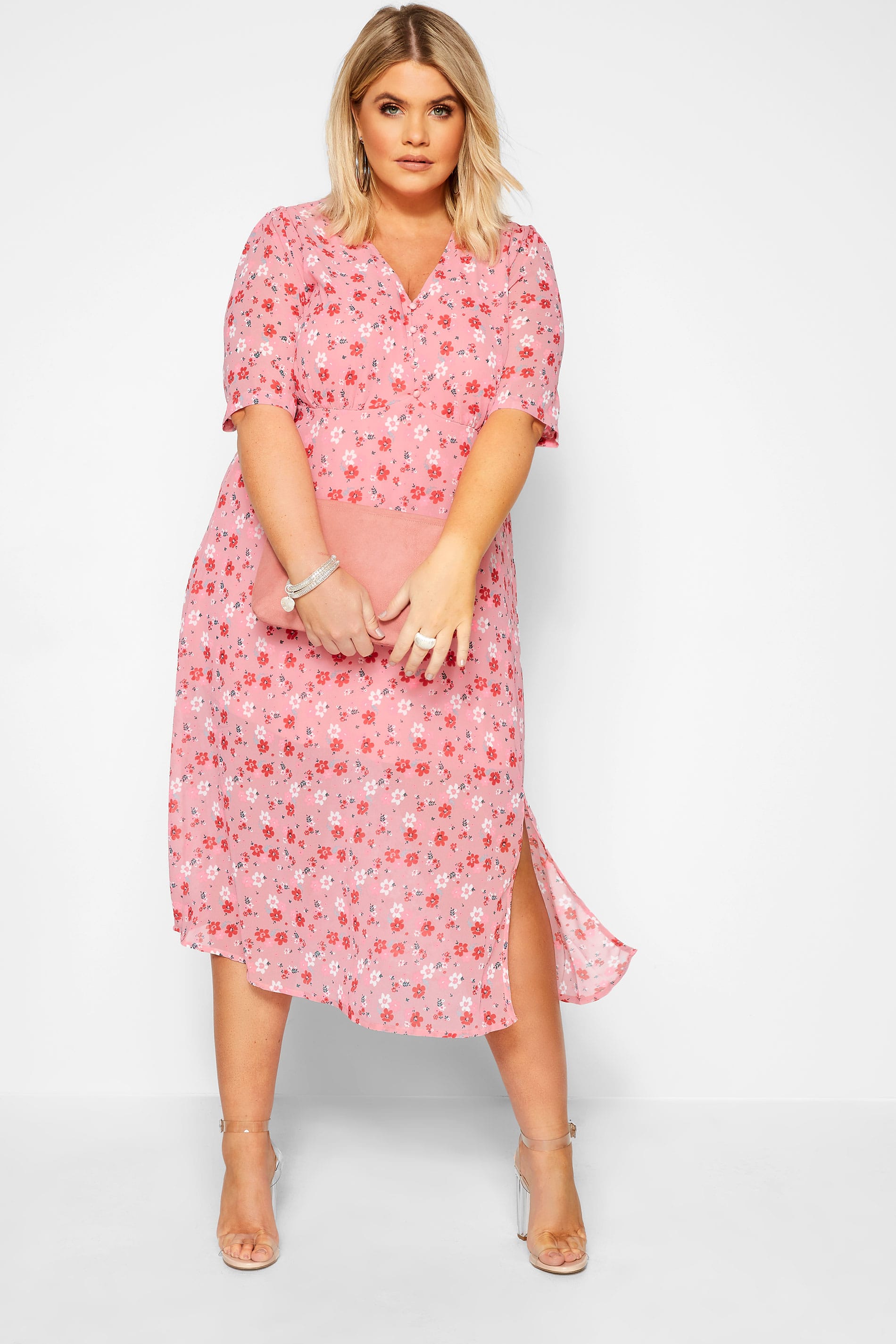WEDNESDAY'S GIRL Pink Floral Chiffon Tea Dress | Yours Clothing