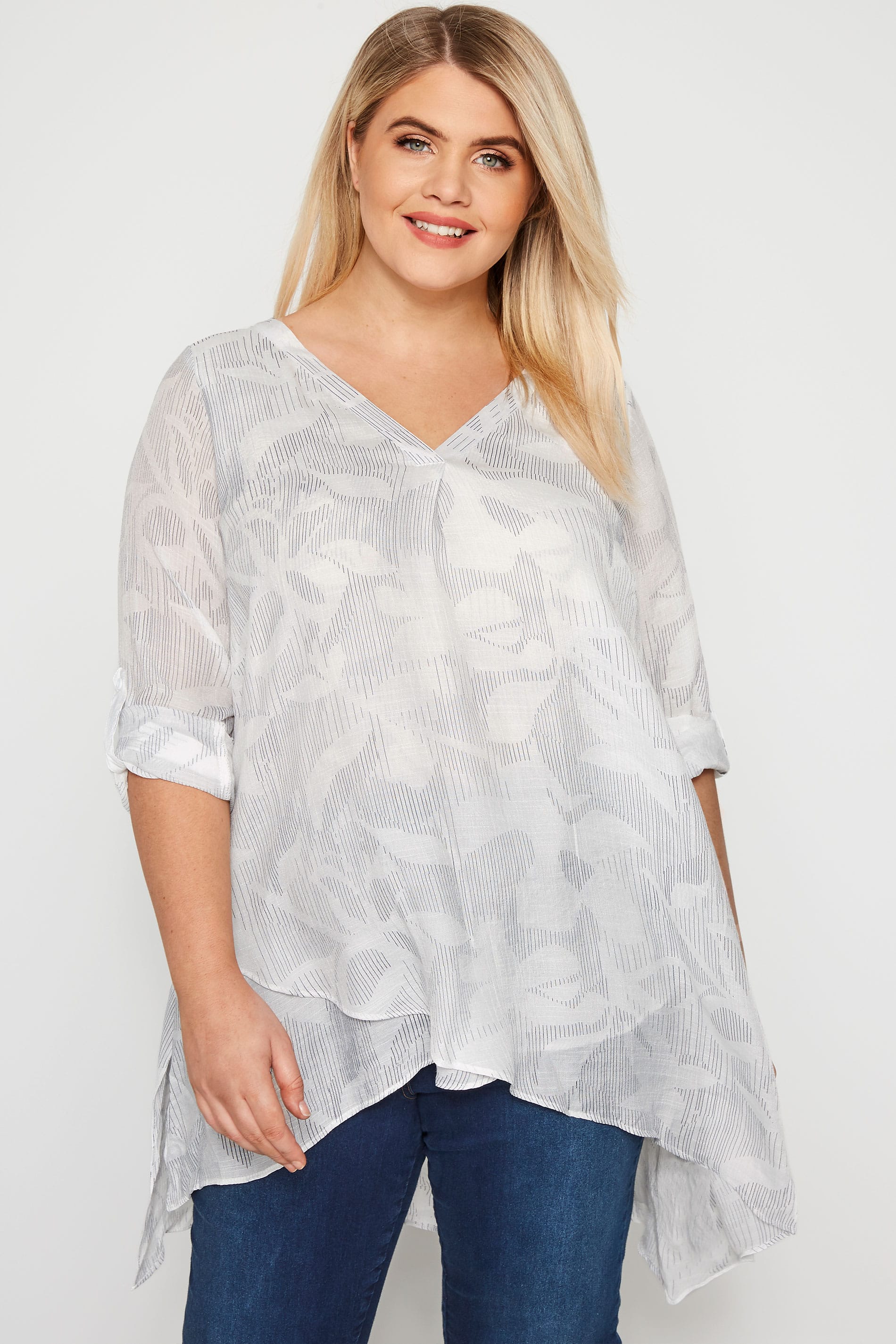 Plus Size White Abstract Print Layered Blouse | Sizes 16 to 36 | Yours ...