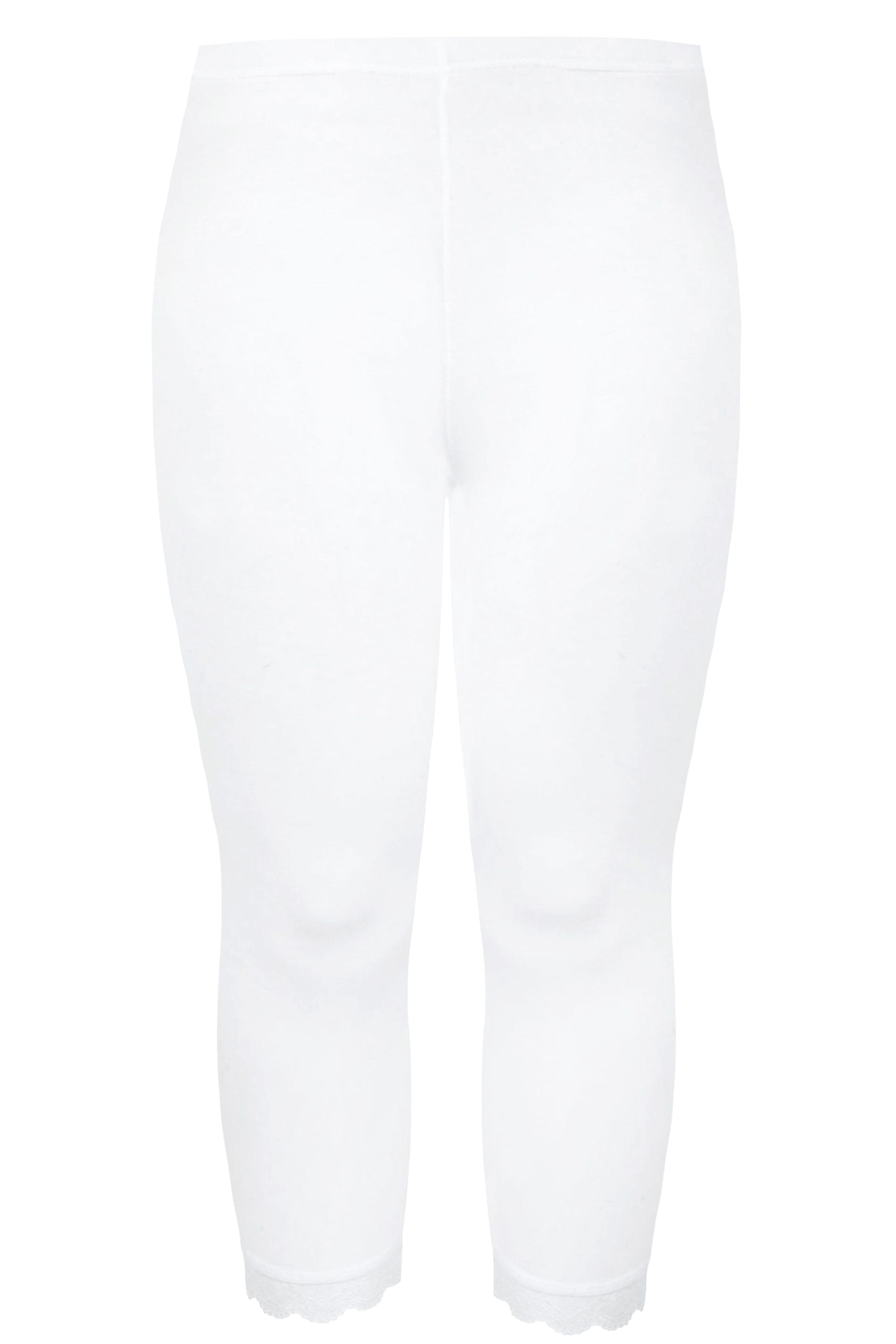 YOURS FOR GOOD Plus Size White Cotton Lace Trim Crop Leggings | Yours ...