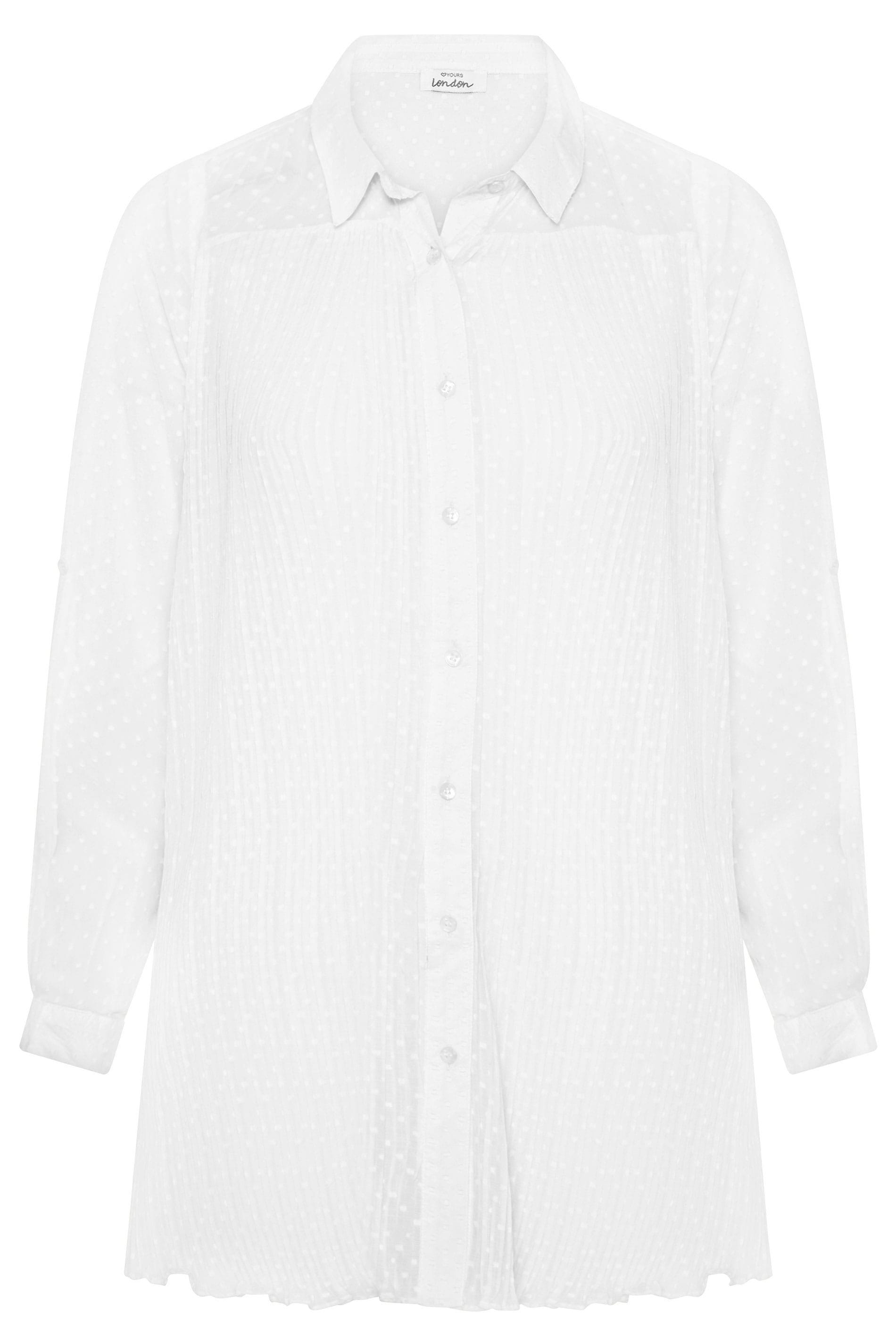 YOURS LONDON White Dobby Pleated Chiffon Shirt | Yours Clothing