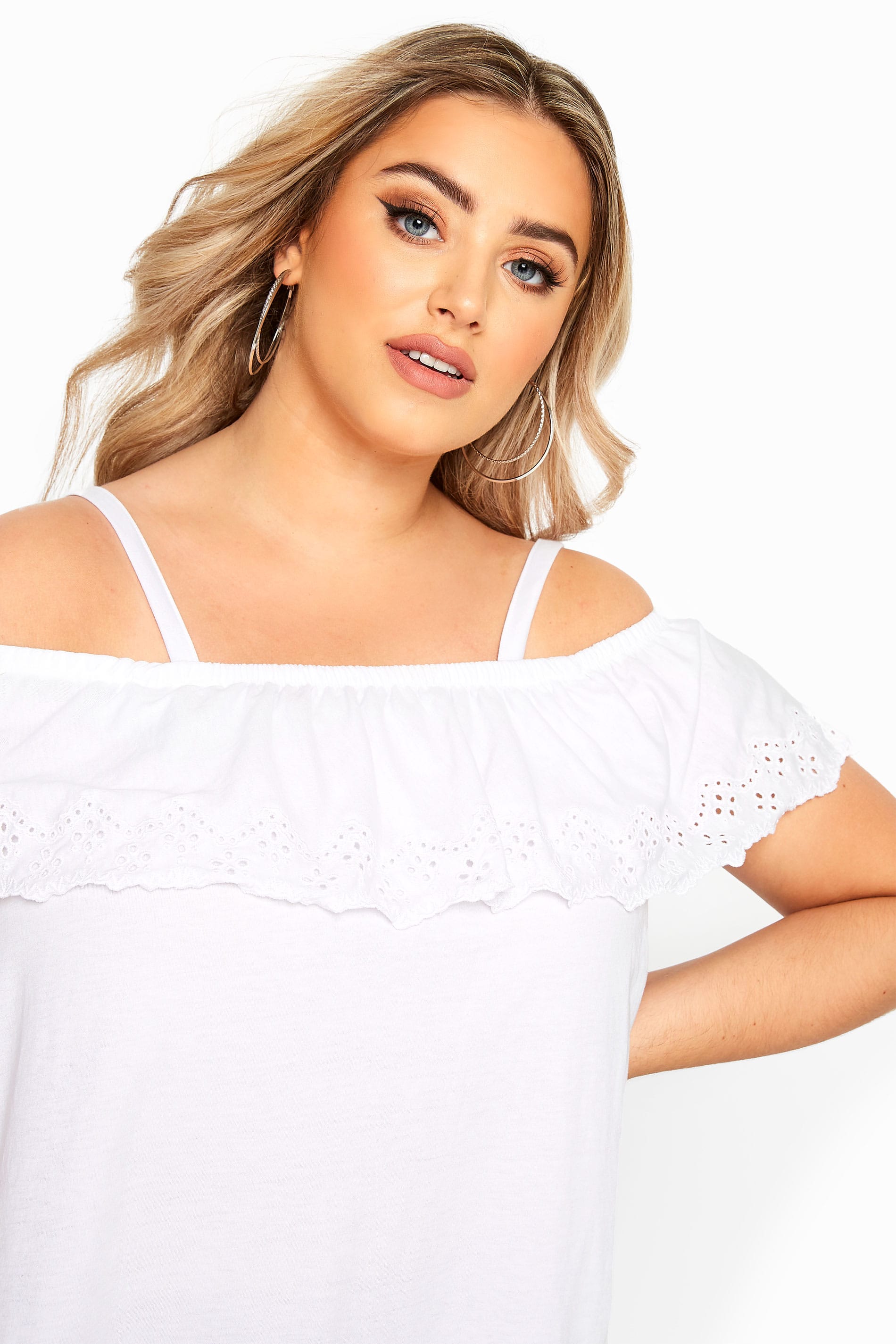 white frill cold shoulder top