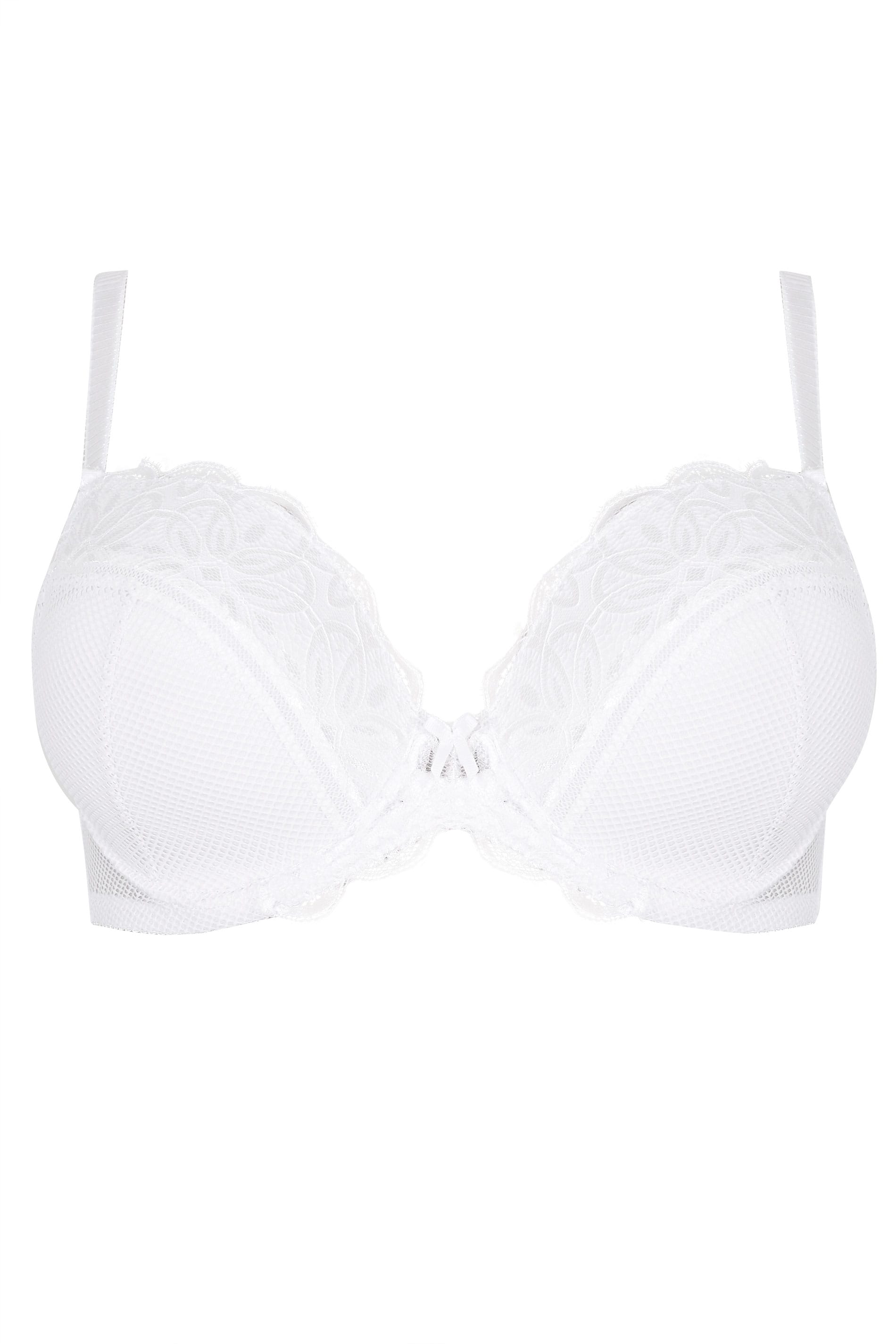 White Fishnet & Daisy Lace Plunge Bra | Sizes 38DD to 48G | Yours Clothing 3