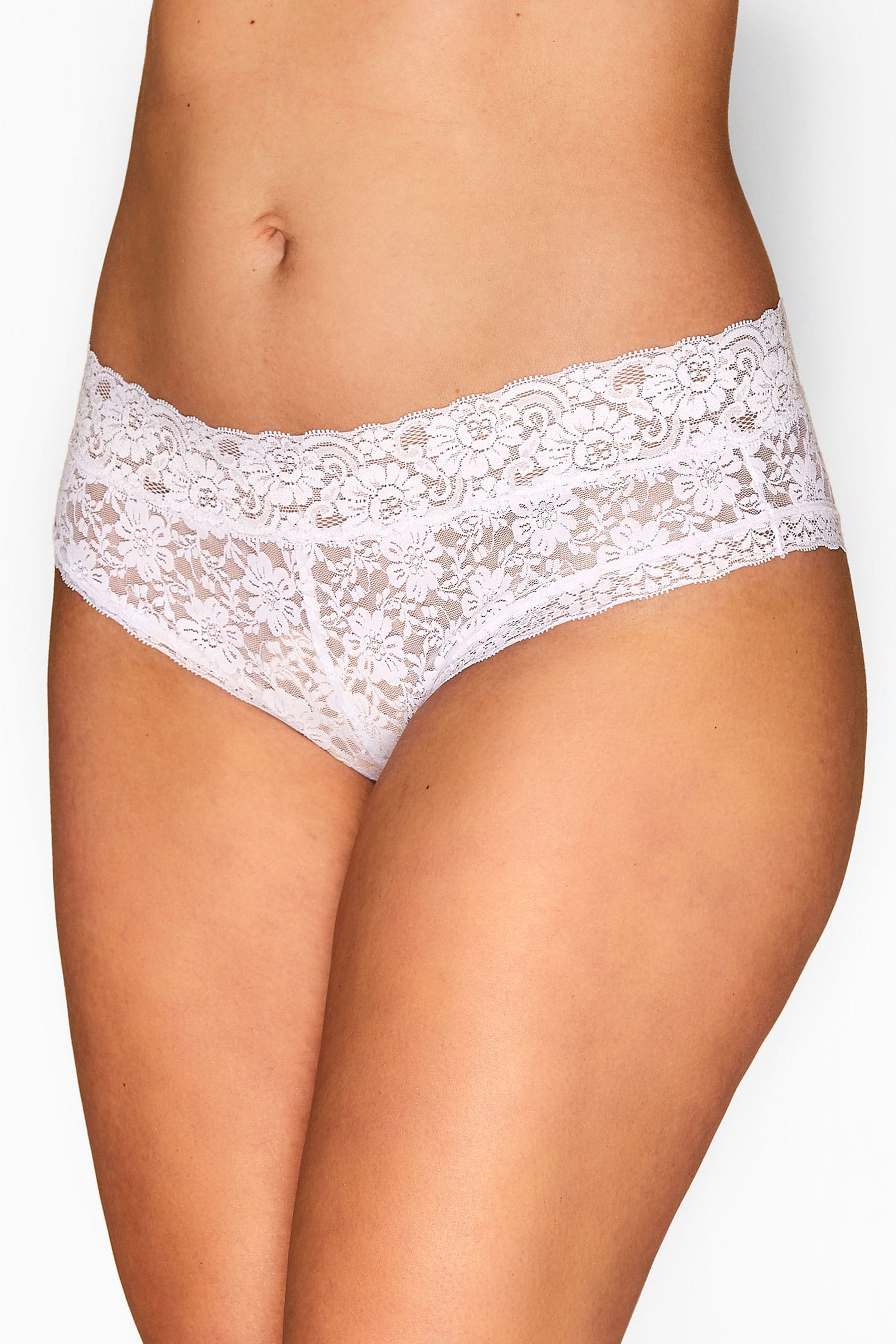 Curve White Lace Low Rise Brazilian Knickers 1