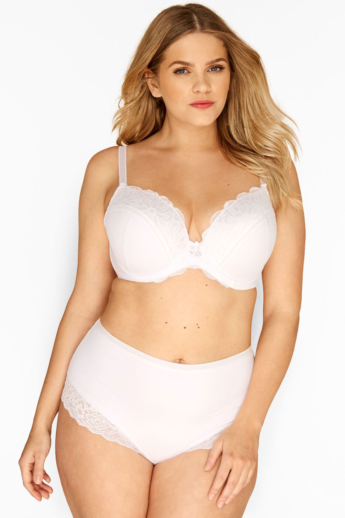 Plus Size White Lace Trim High Leg Knickers | Yours Clothing 2