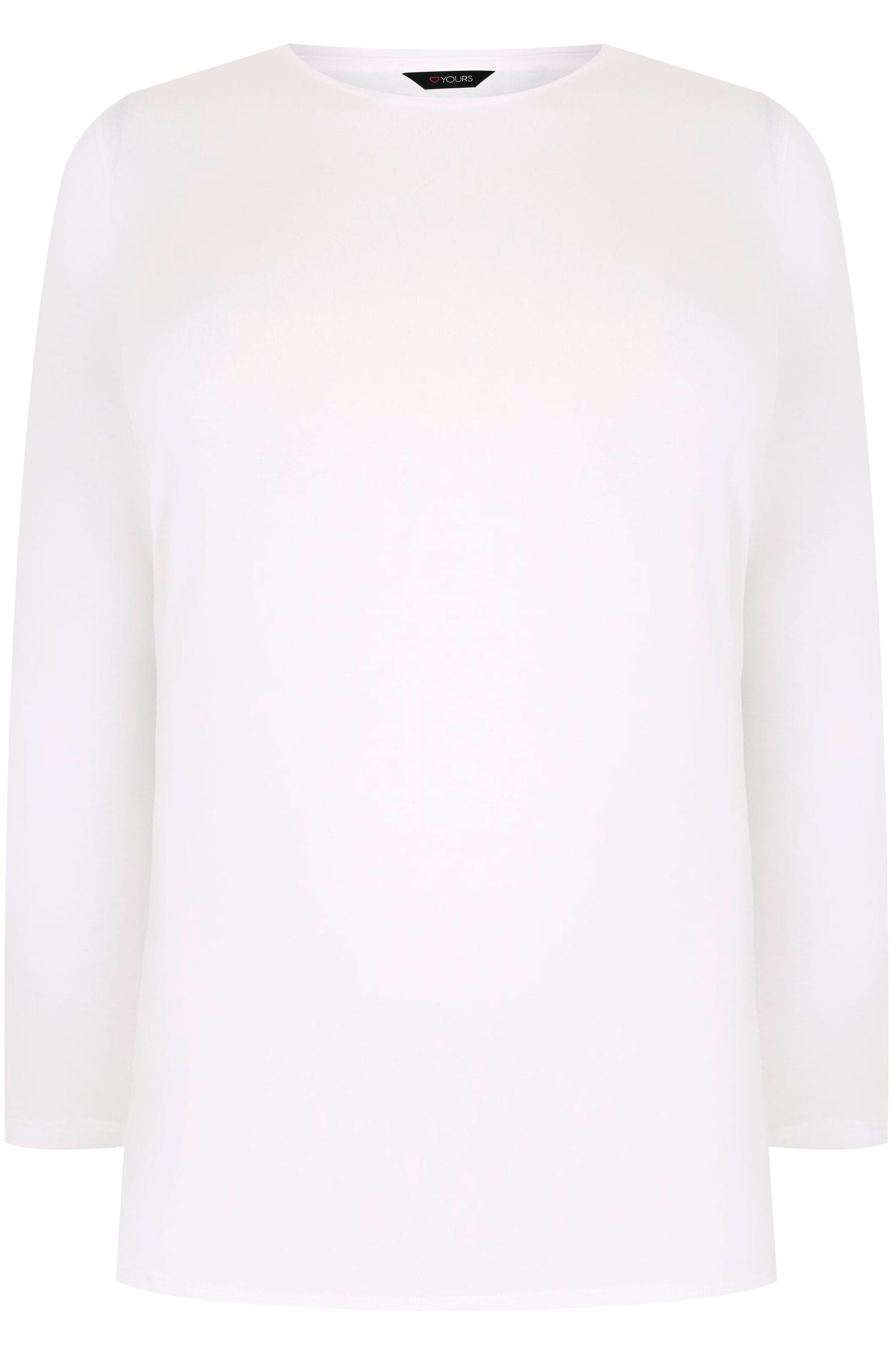White Long Sleeve Soft Touch Jersey Top, plus size 16 to 36