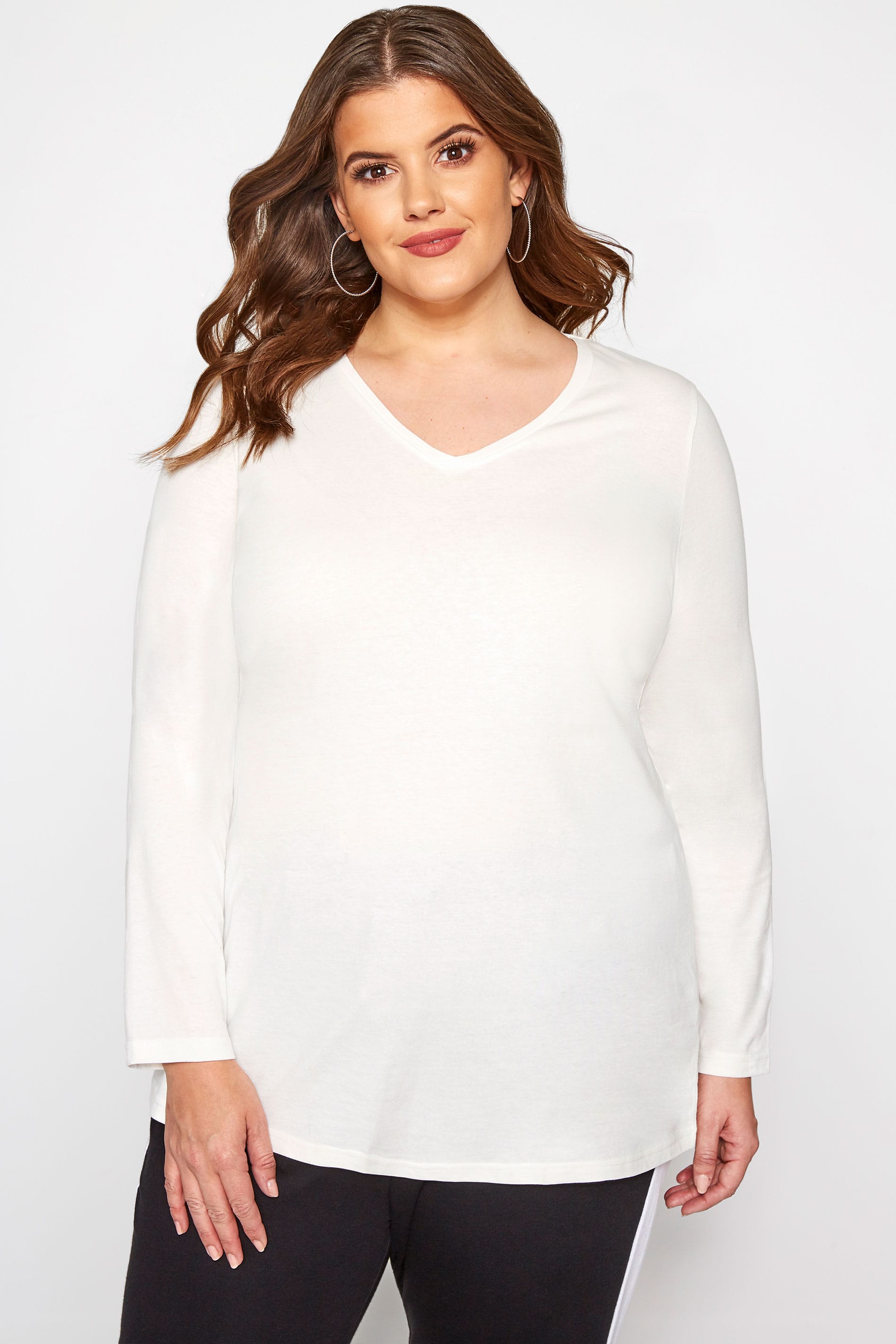 White V-Neck Long Sleeve Top | Sizes 16-36 | Yours Clothing