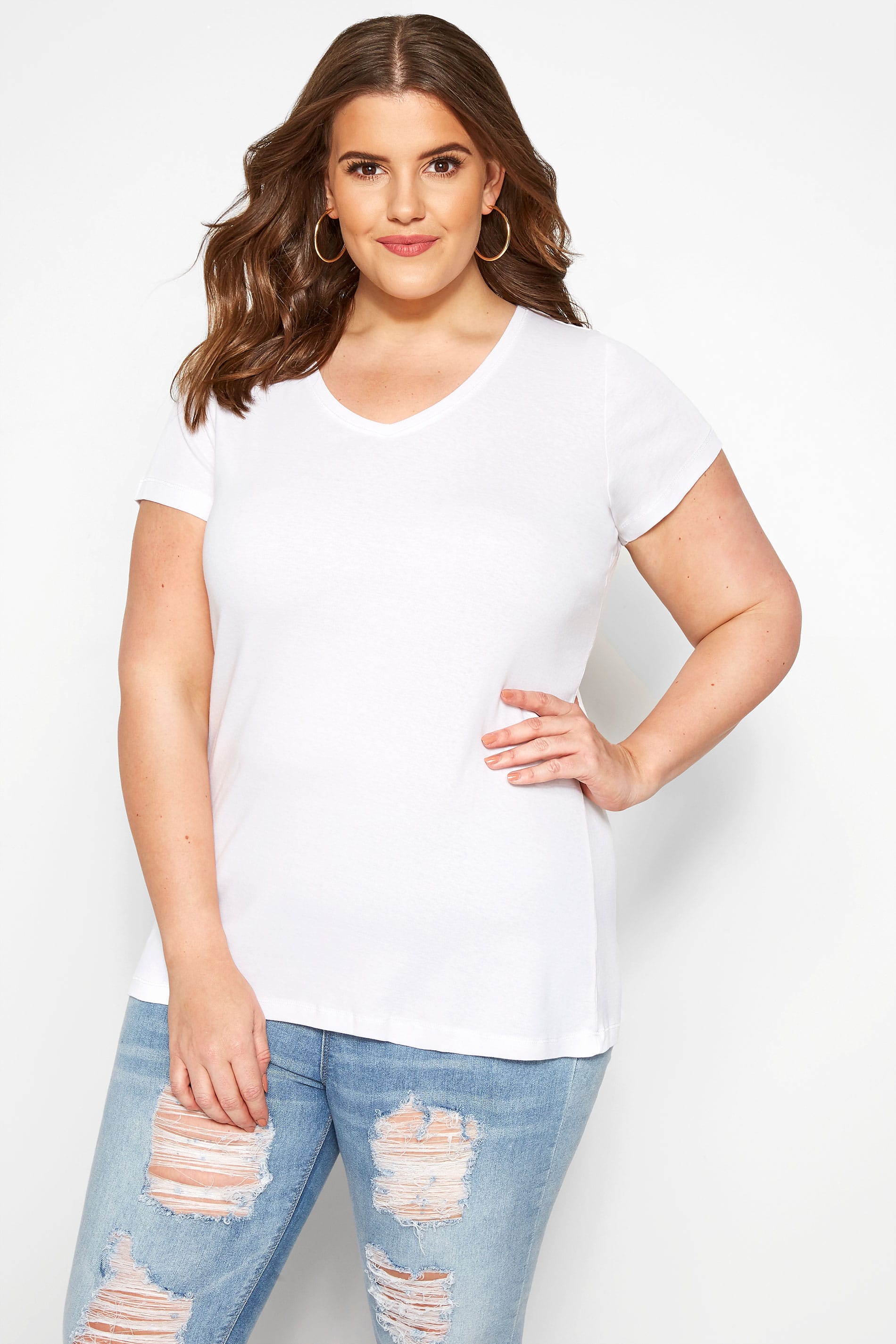 Plus Size White V-Neck T-Shirt | Sizes 16 to 36 | Yours Clothing