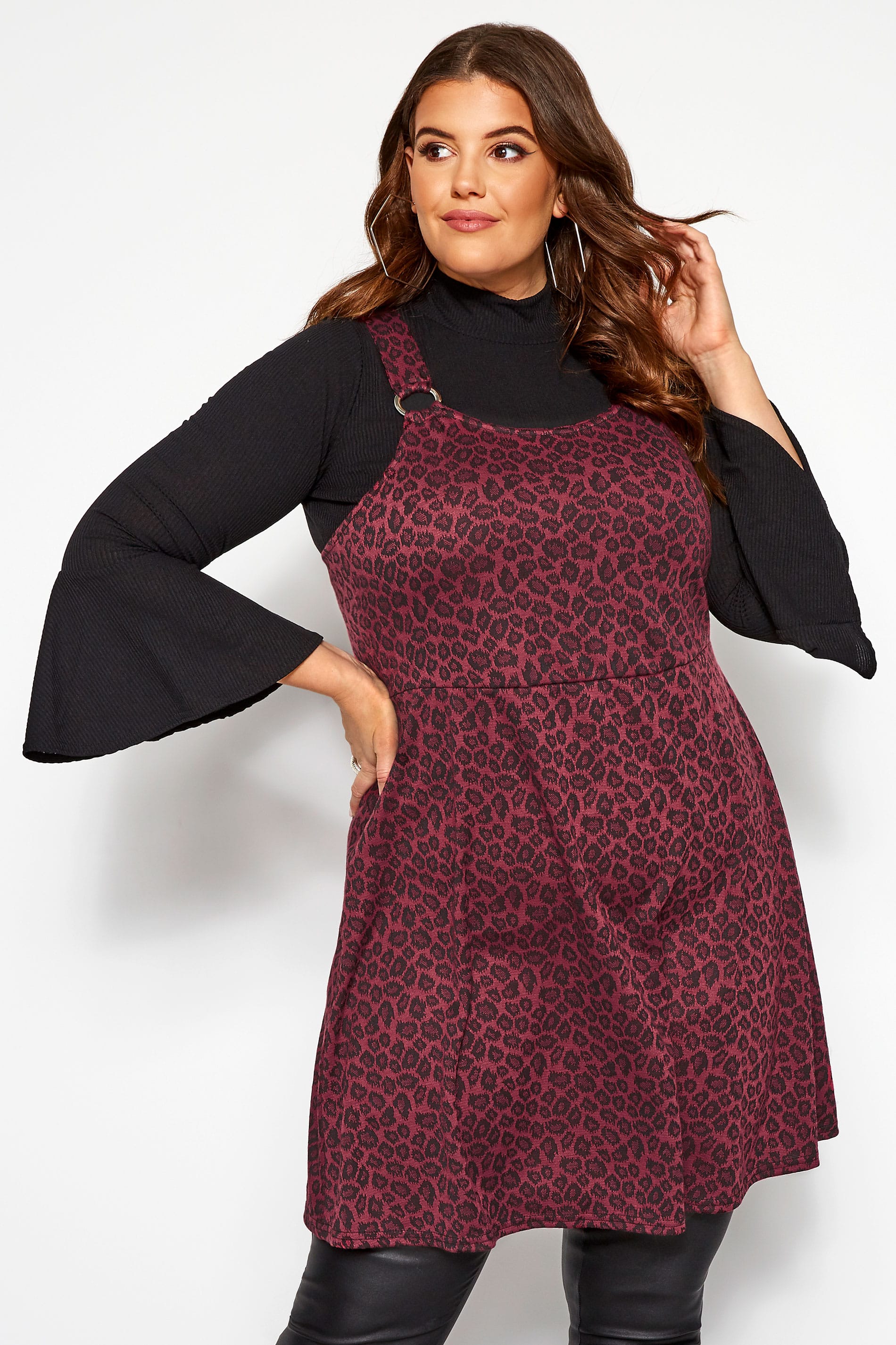Wine Red Animal Jacquard Pinafore Dress | Yours Clothing