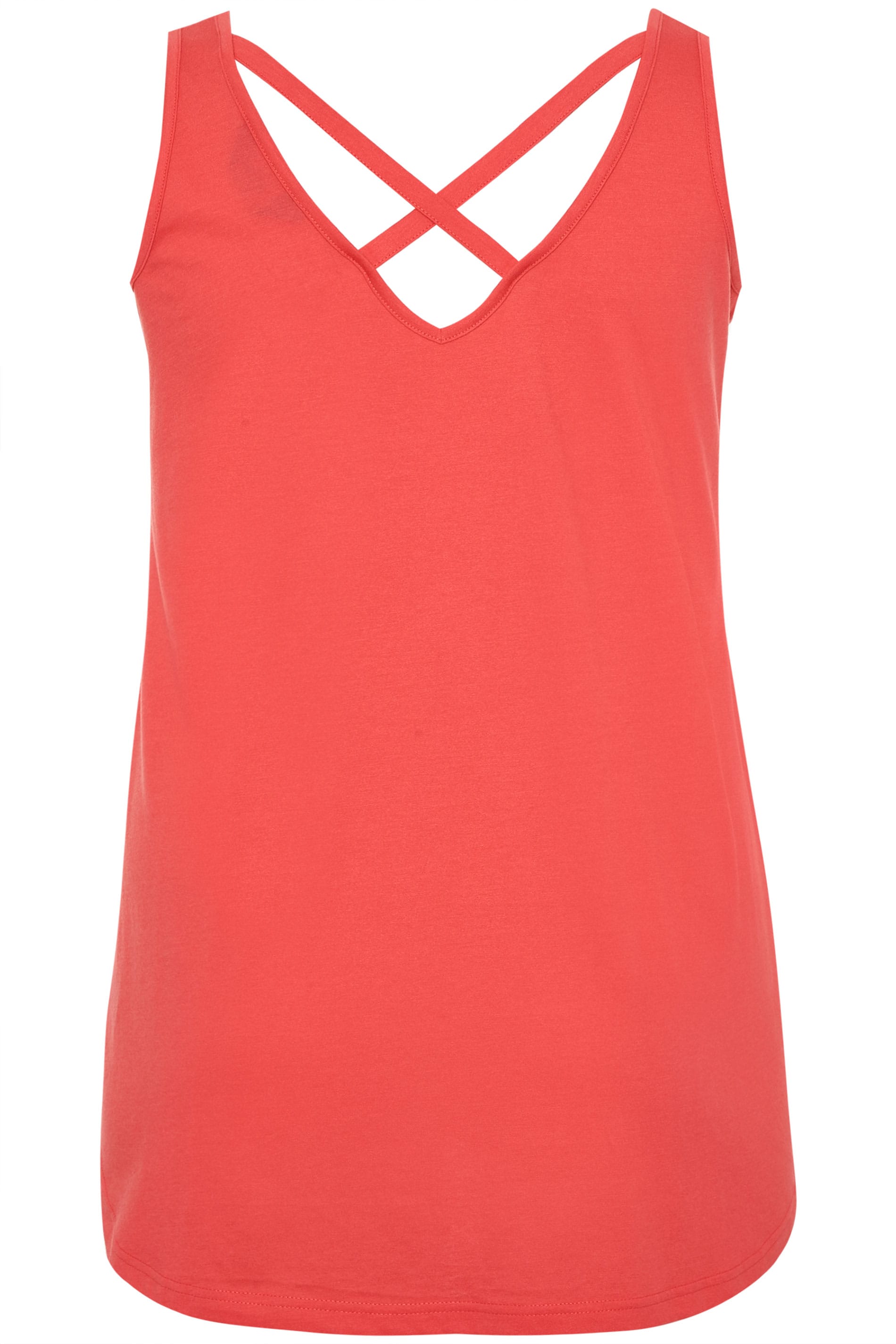 Coral Pink Cross Back Vest Top | Yours Clothing