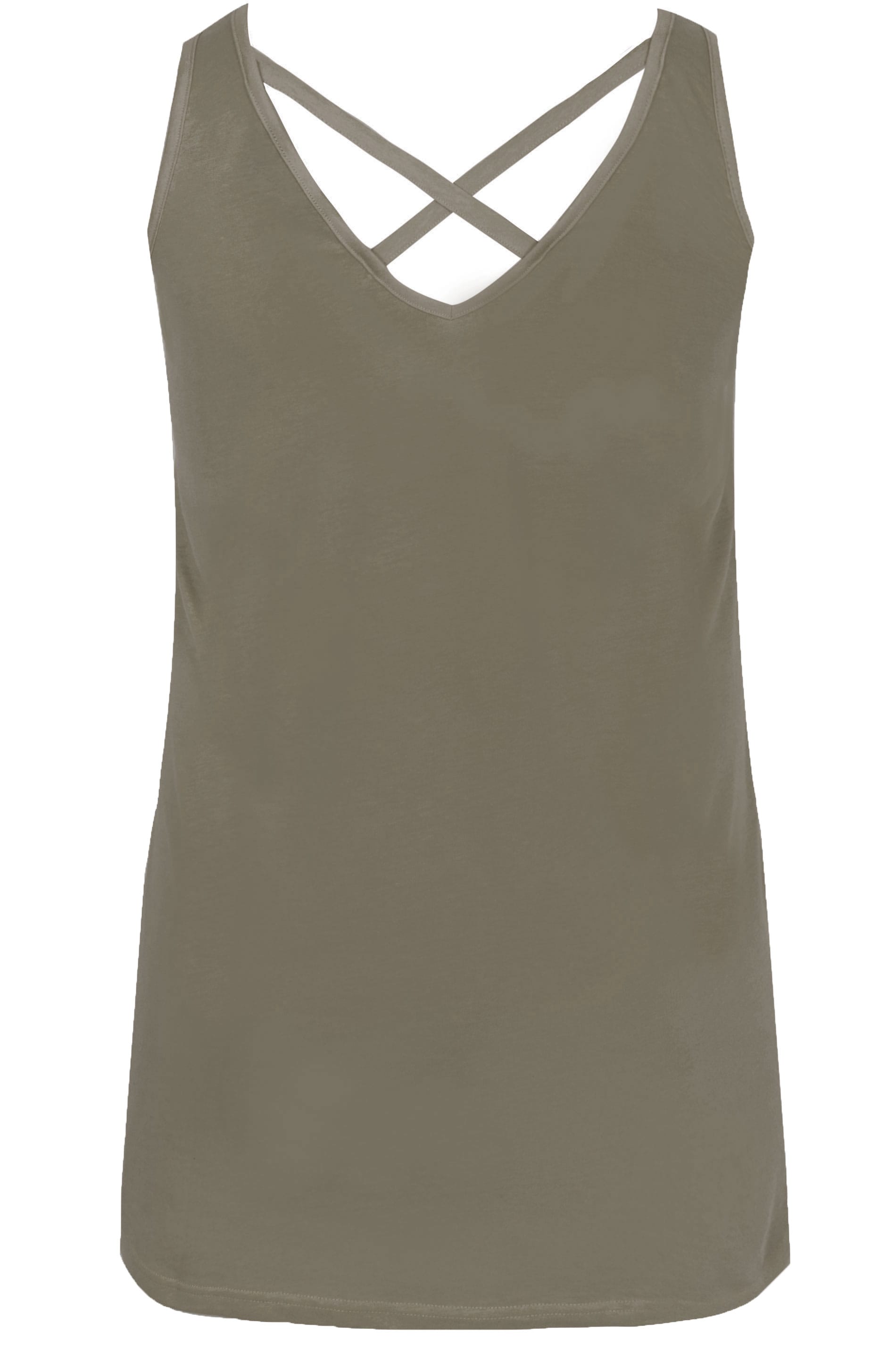 Khaki Cross Back Vest Top | Yours Clothing