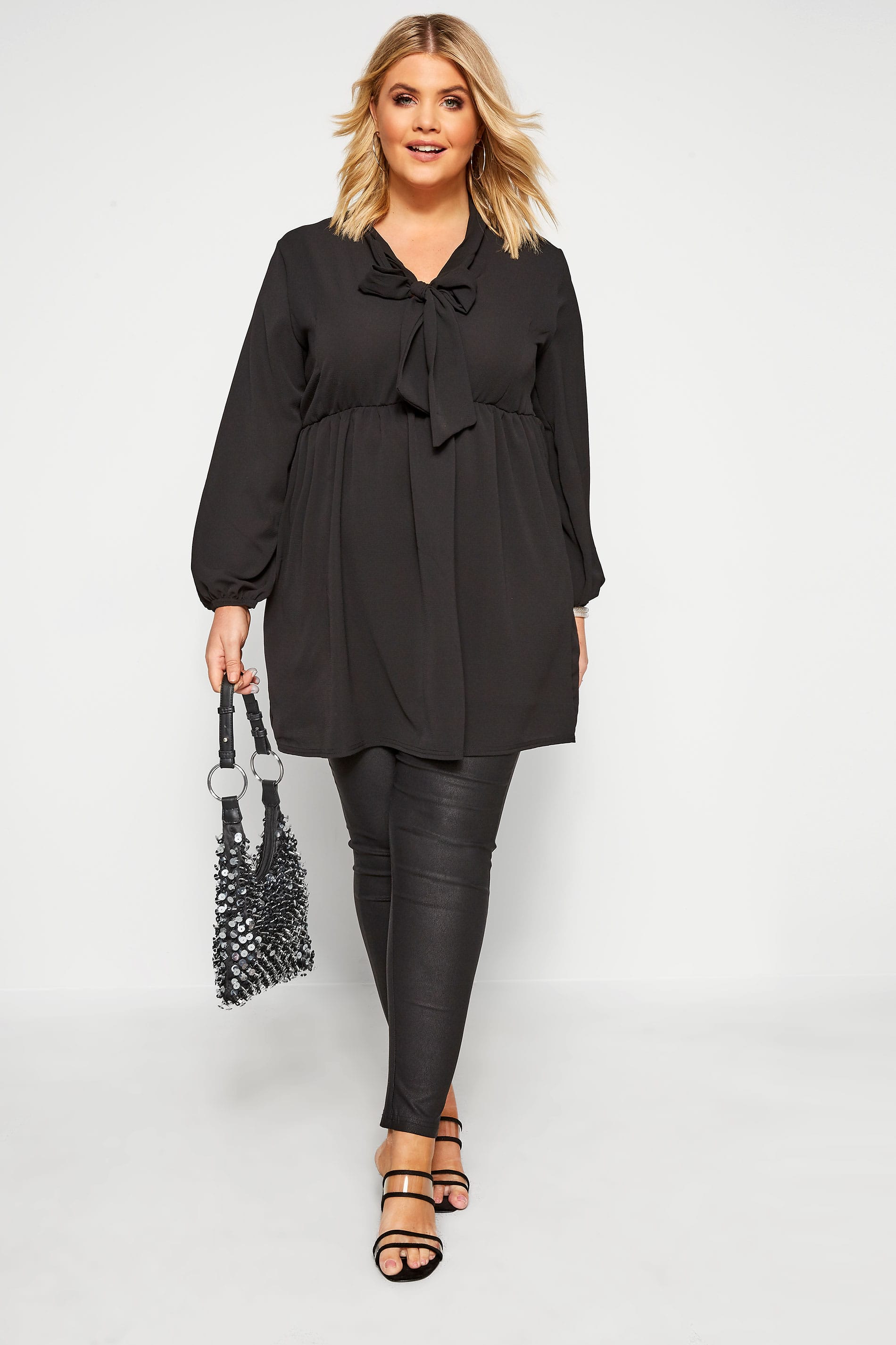 YOURS LONDON Black Bow Smock Tunic | Yours Clothing