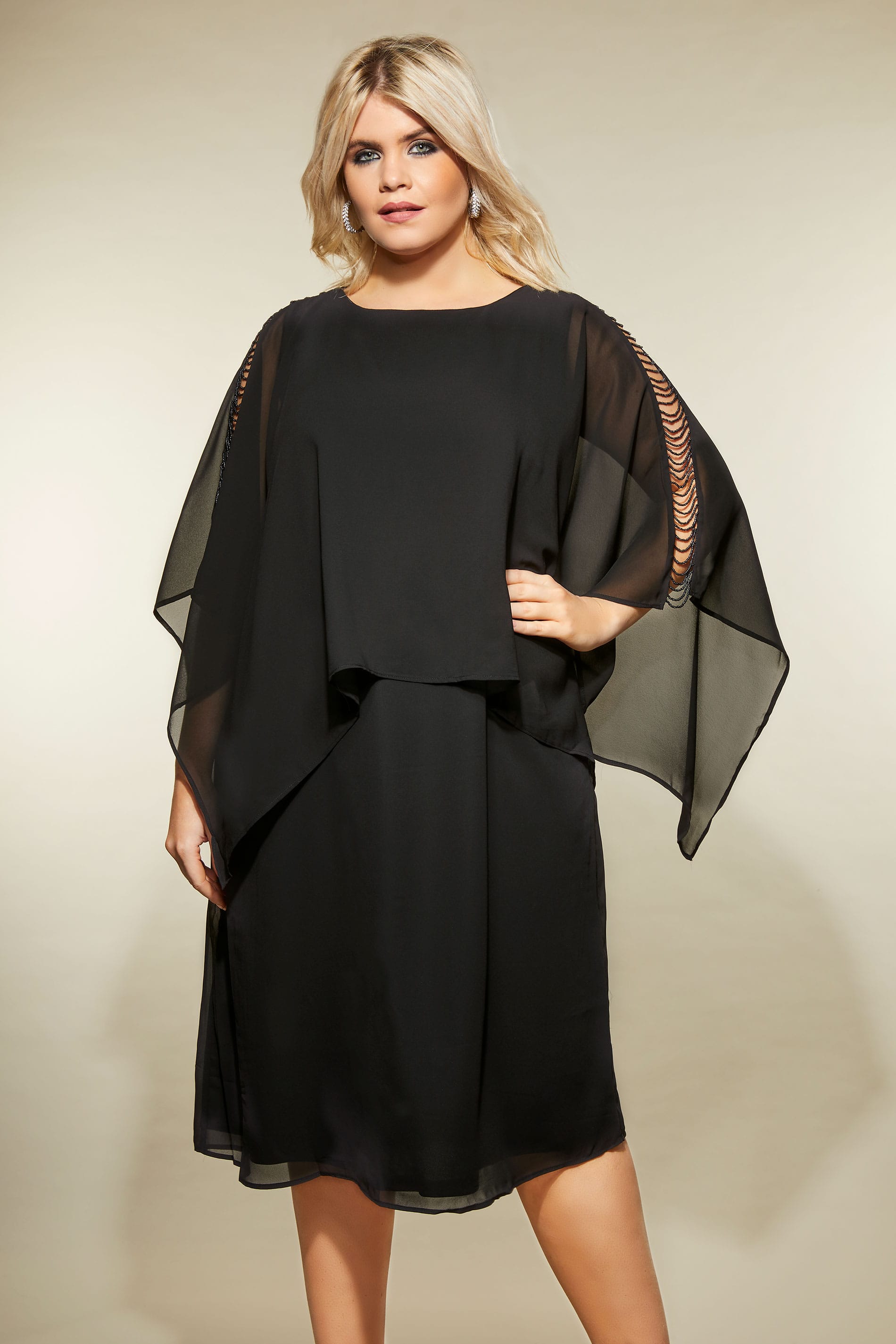 YOURS LONDON Black Embellished Cape Dress, plus size 16 to 32 | Yours ...