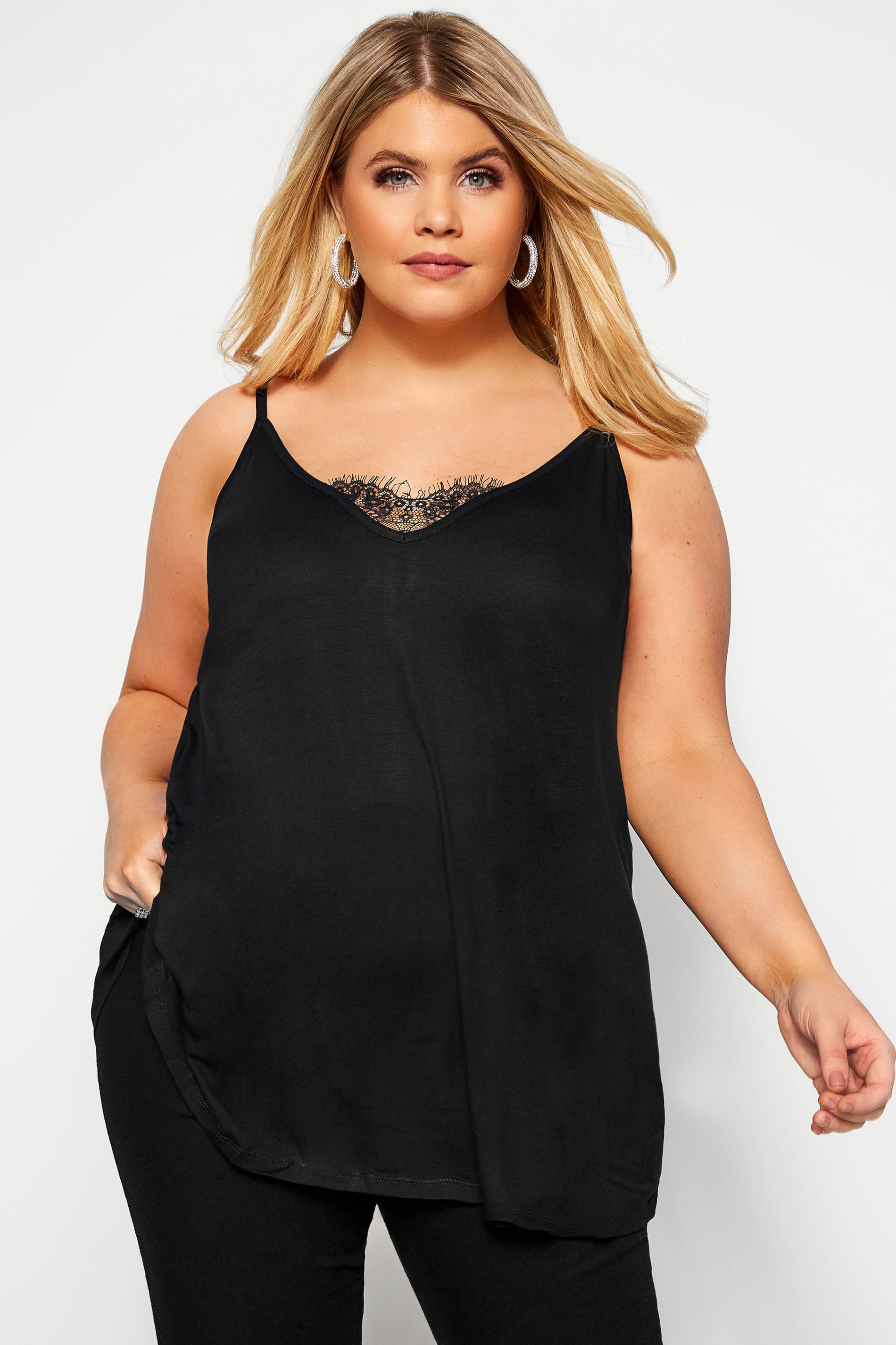 YOURS LONDON Black Eyelash Lace Cami Top, Plus size 16 to 32 | Yours ...