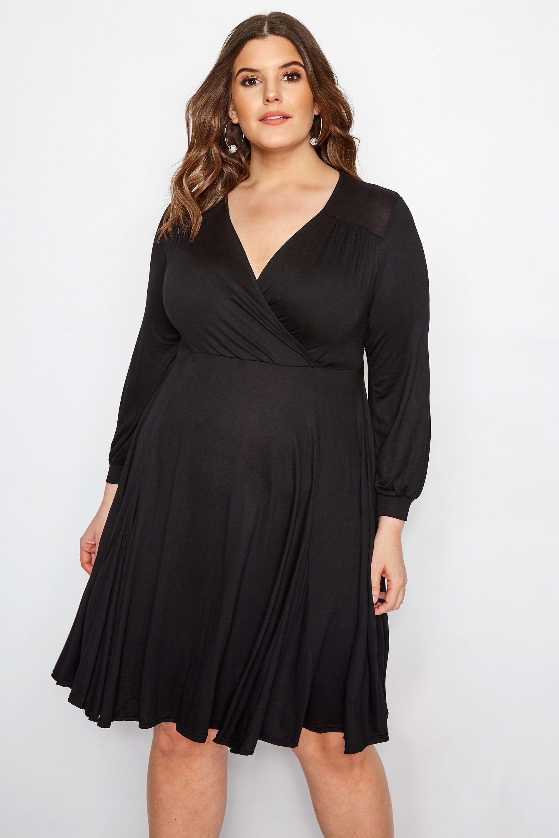 YOURS LONDON Black Godet Wrap Dress, Plus size 16 to 32 | Yours Clothing