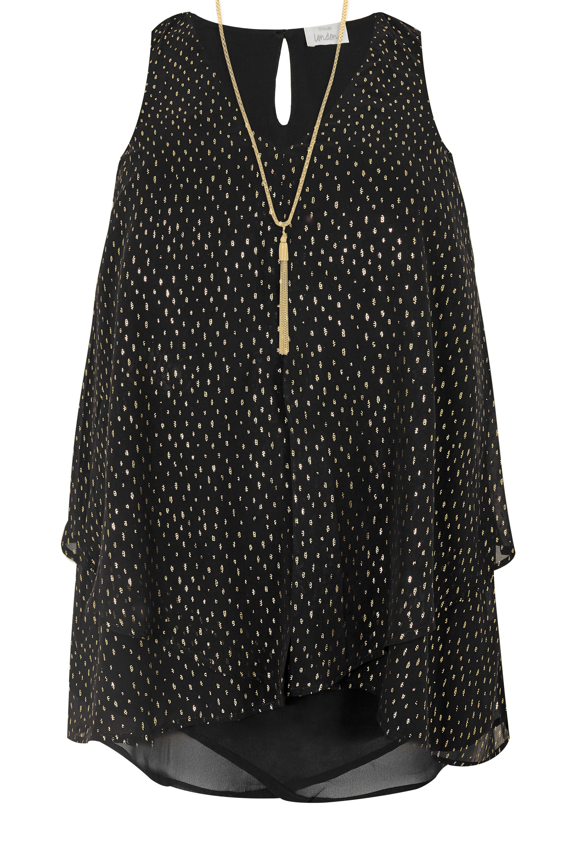 YOURS LONDON Black & Gold Layered Chiffon Top, plus size 16 to 36