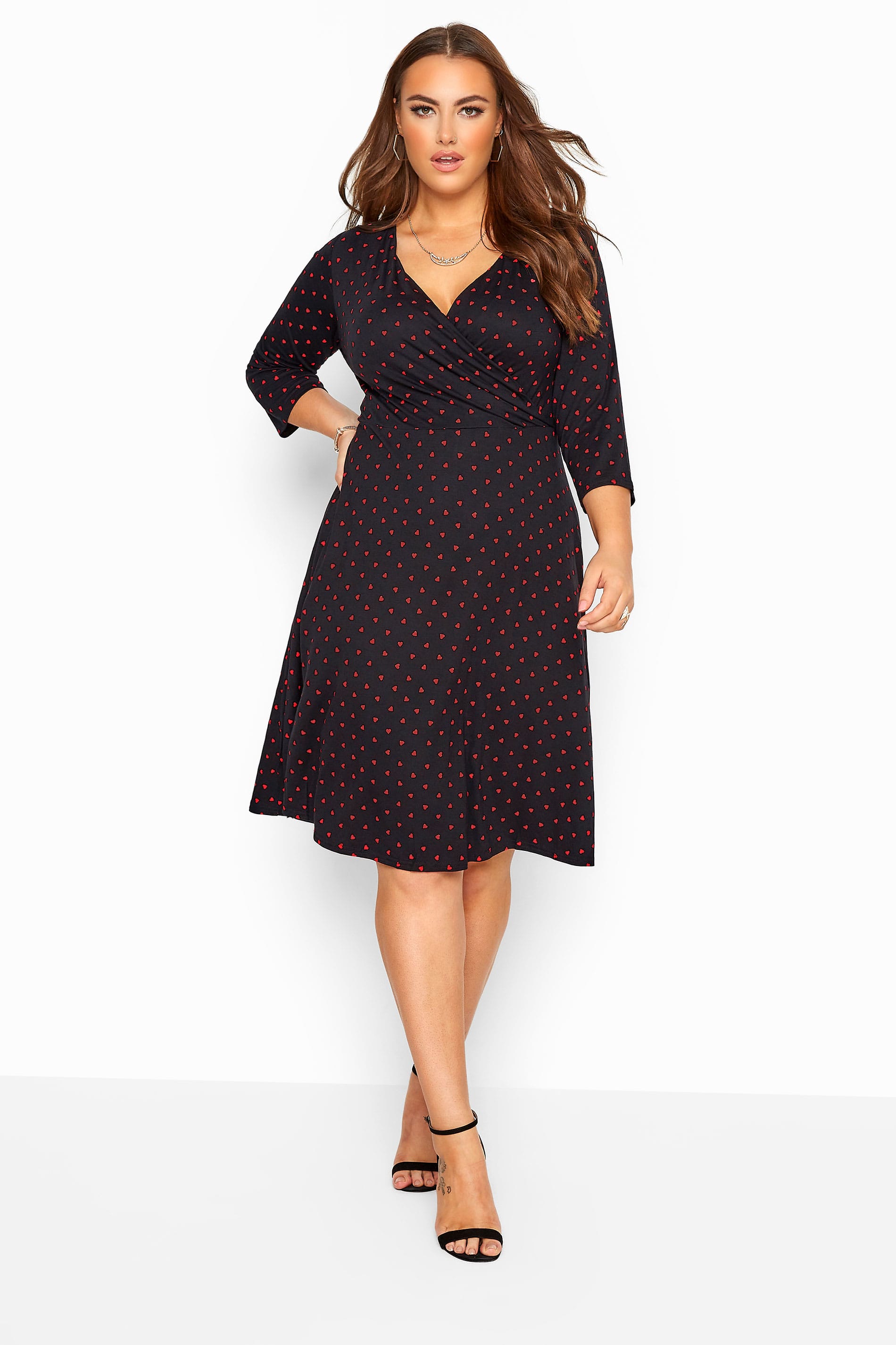 YOURS LONDON Black Heart Print Wrap Dress | Yours Clothing