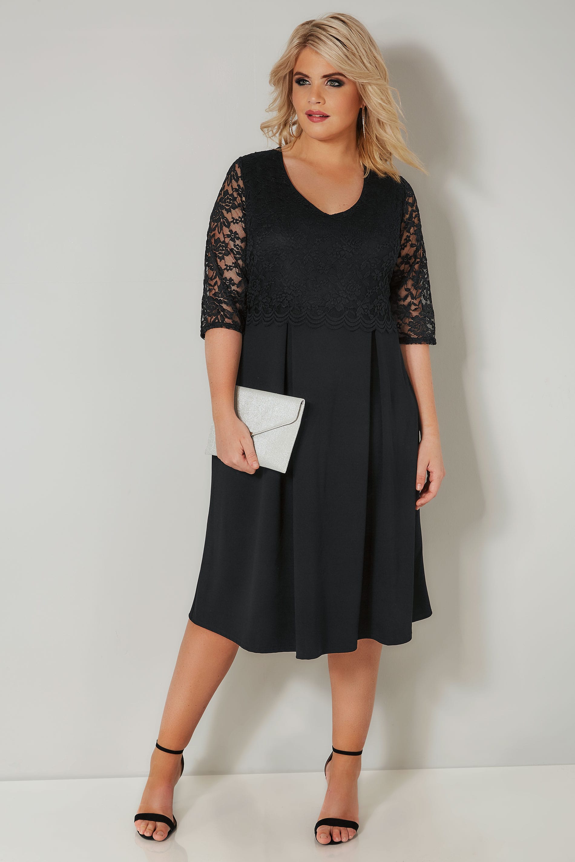YOURS LONDON Black Lace Midi Dress, plus size 16 to 32