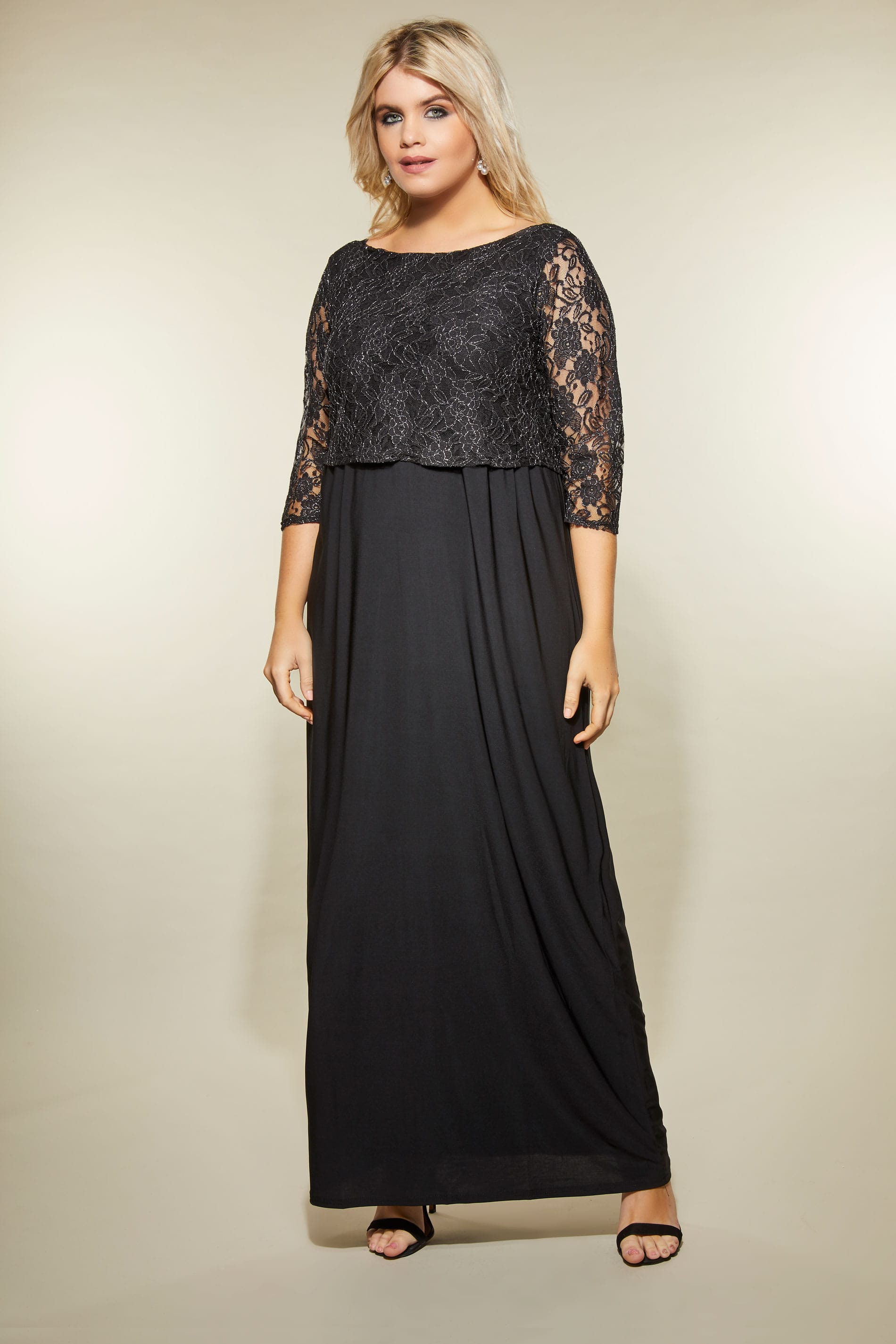 YOURS LONDON Black Metallic Lace Maxi Dress, plus size 16 to 36 | Yours ...