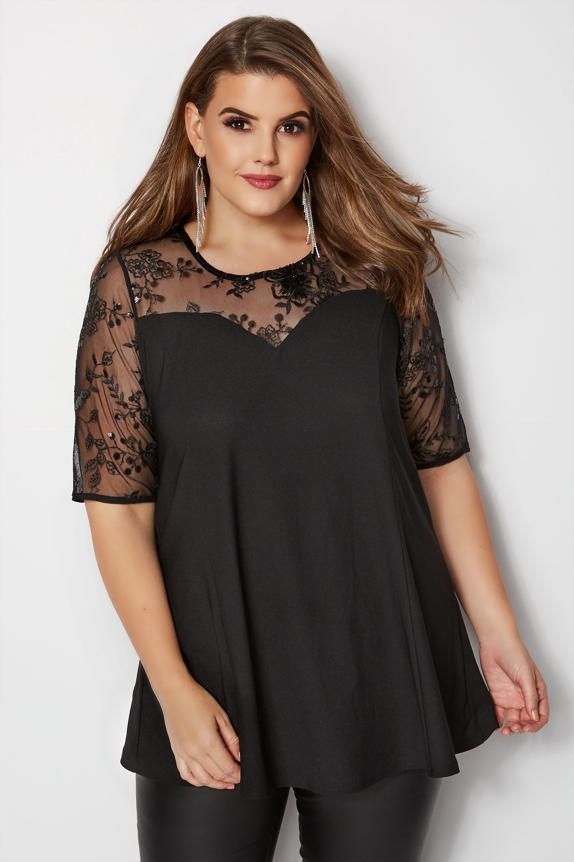 YOURS LONDON Black Sequin Peplum Top, Plus sizes 16 to 32 | Yours Clothing