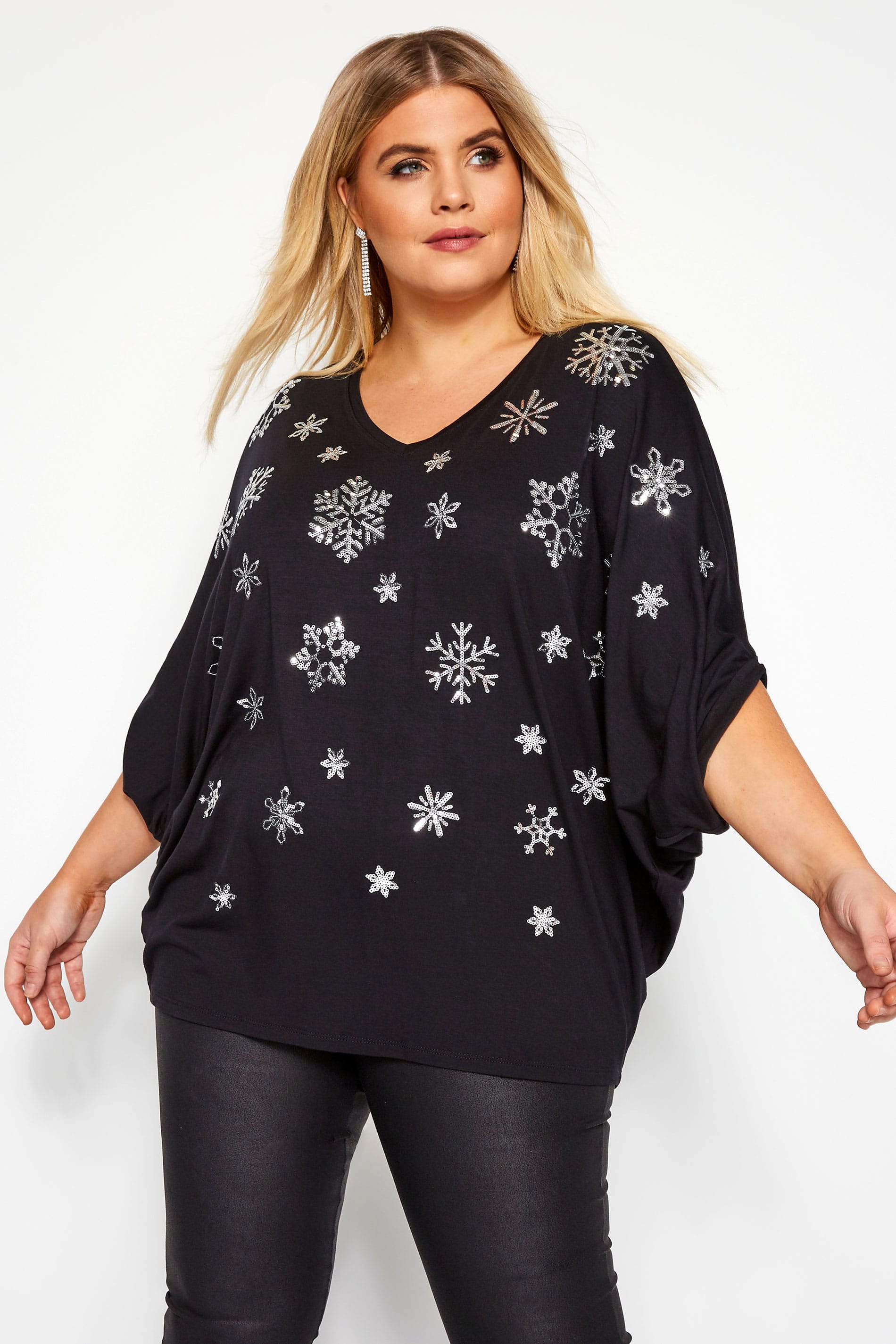 YOURS LONDON Black Snowflake Cape Top | Yours Clothing 1