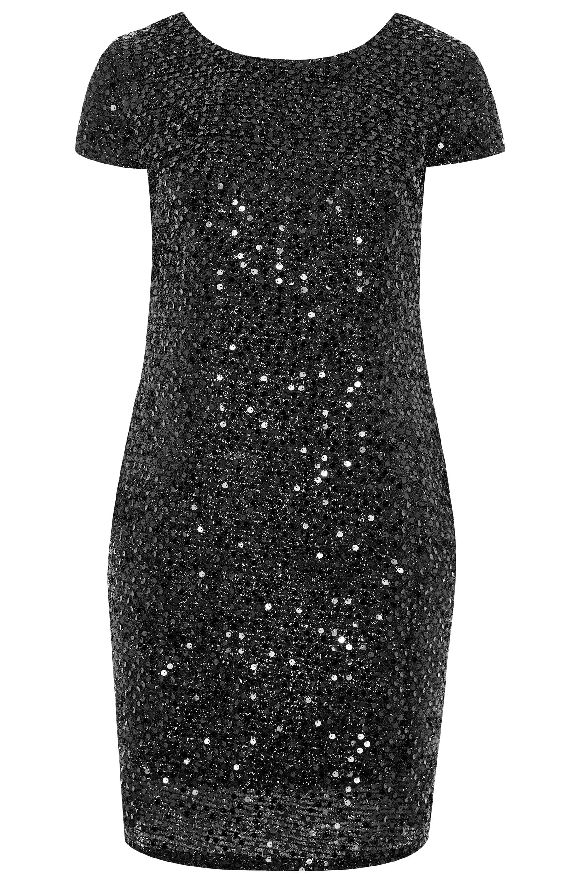 YOURS LONDON Black Tinsel & Sequin Embellished Shift Dress | Yours Clothing