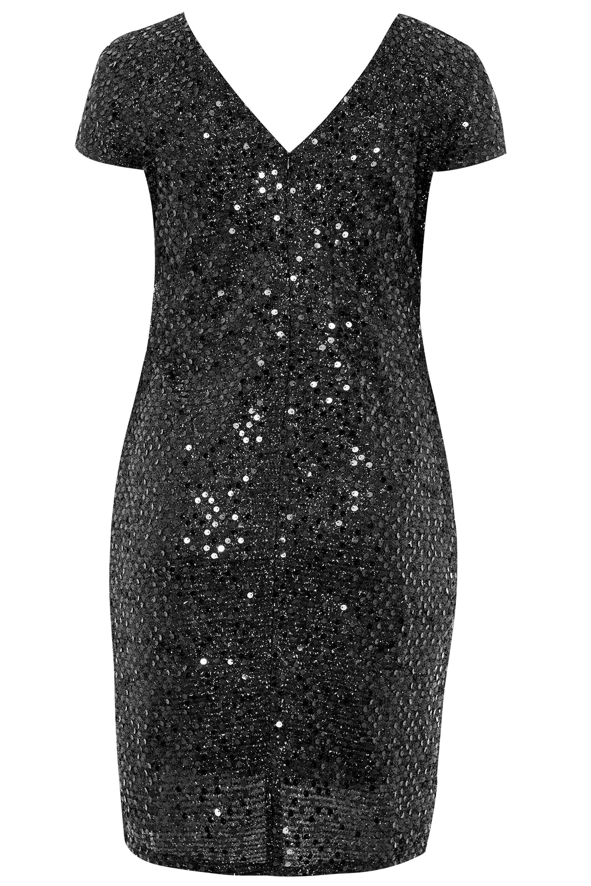YOURS LONDON Black Tinsel & Sequin Embellished Shift Dress | Yours Clothing