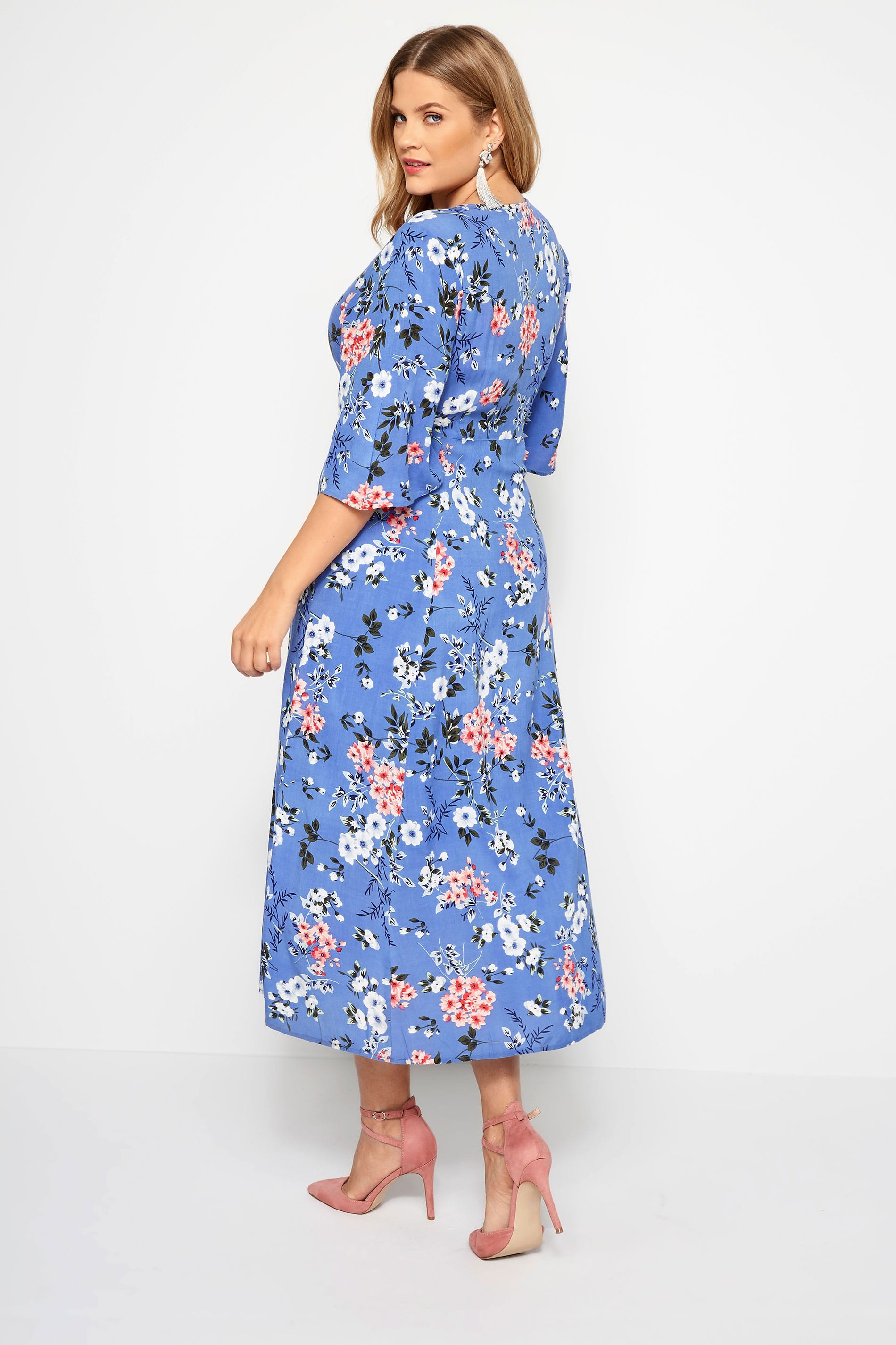YOURS LONDON Blue Floral Wrap Maxi Dress | Plus Size 16 to 36 | Yours Clothing 2