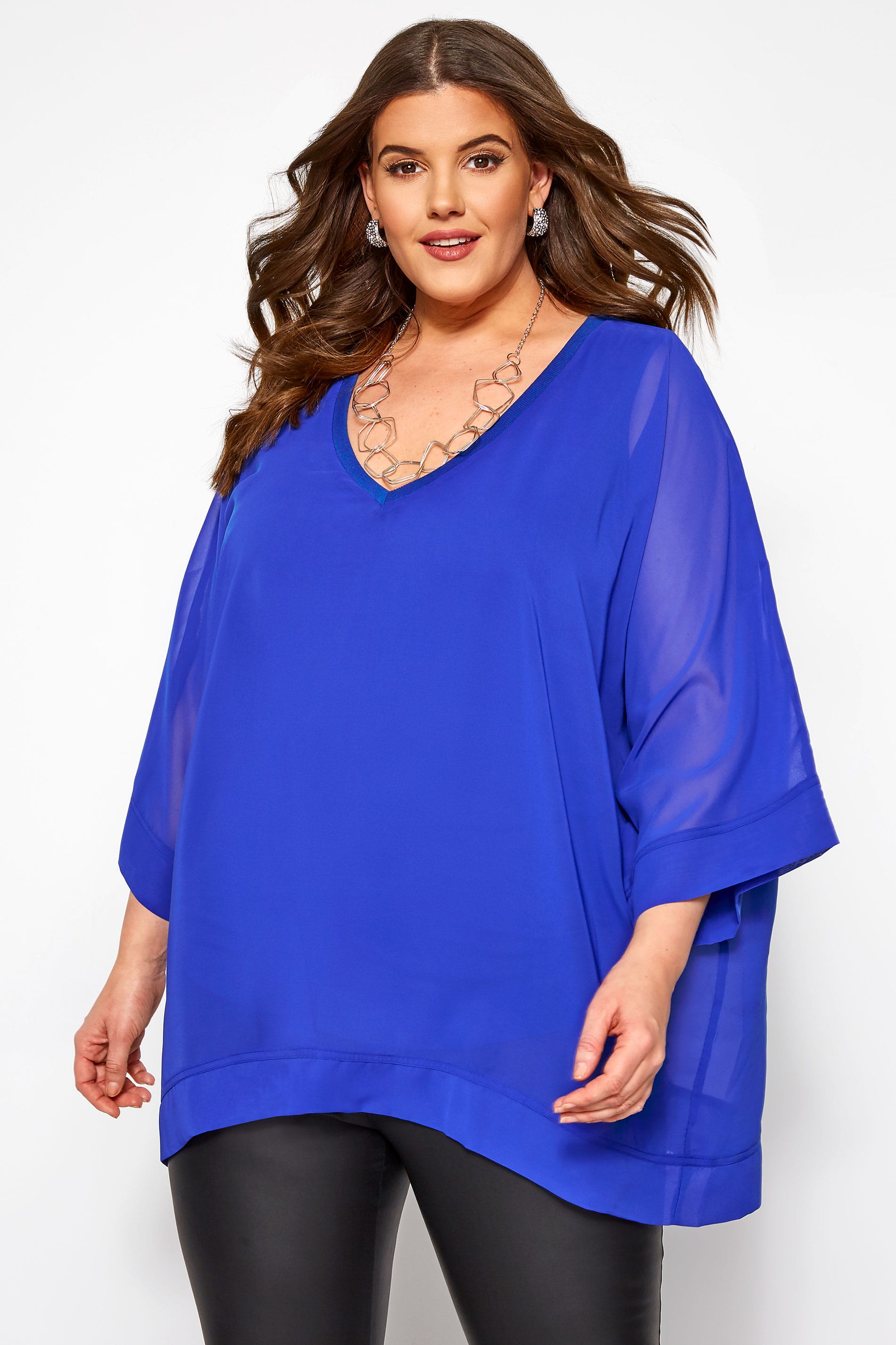 YOURS LONDON Cobalt Blue Chiffon Cape Top | Yours Clothing