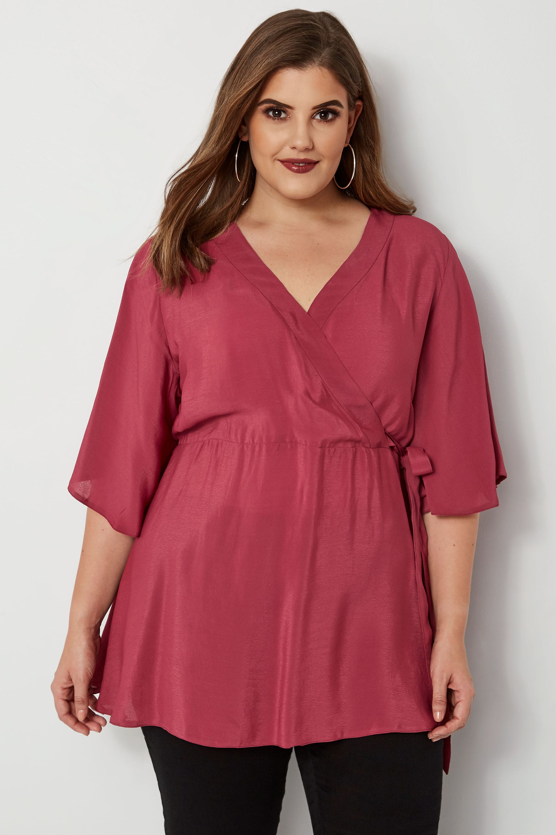 YOURS LONDON Dark Pink Wrap Blouse With Kimono Sleeves