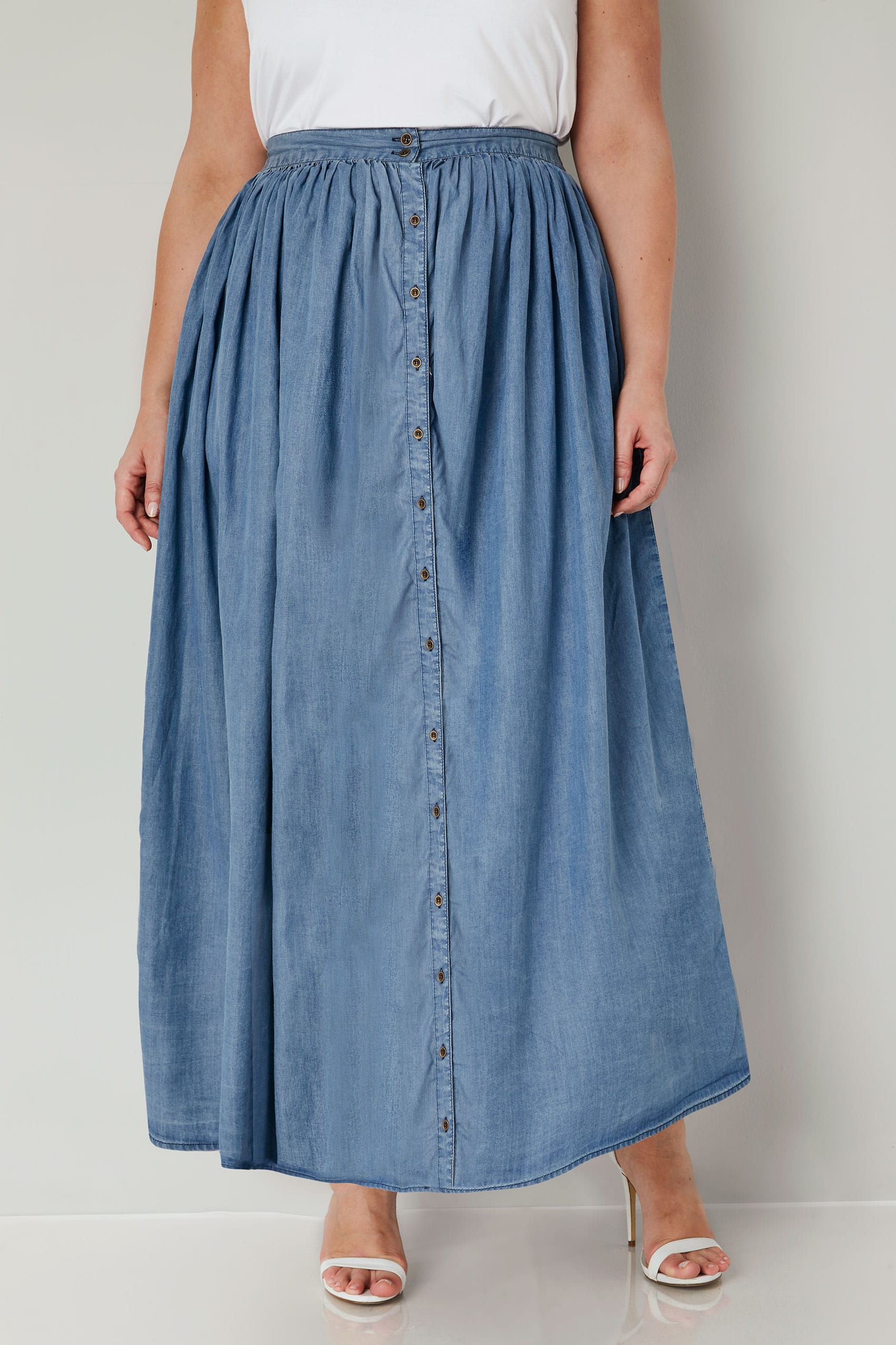 Yours London Denim Blue Tencel Maxi Skirt Plus Size 16 To 32