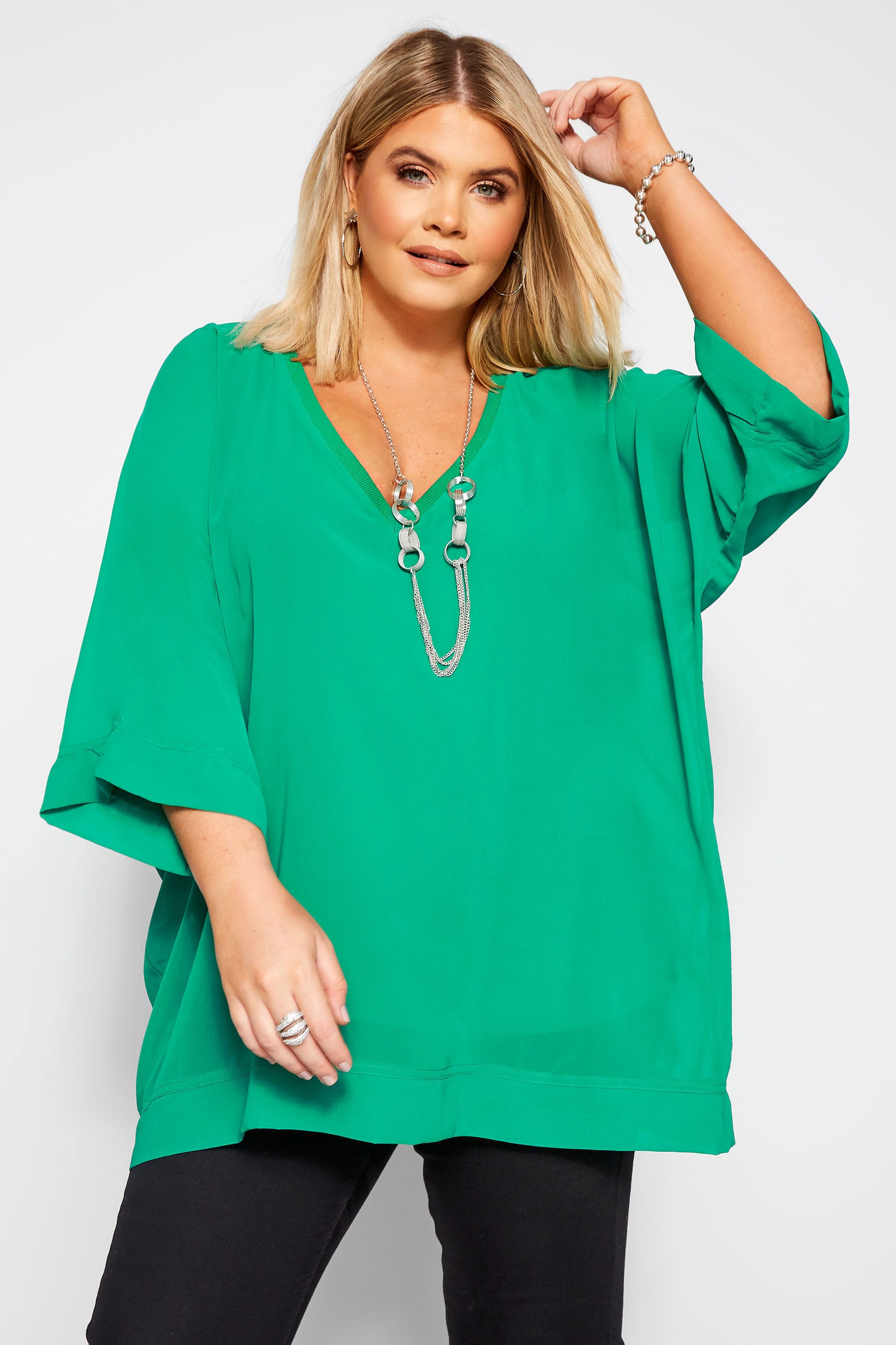 YOURS LONDON Green Chiffon Cape Top | Yours Clothing