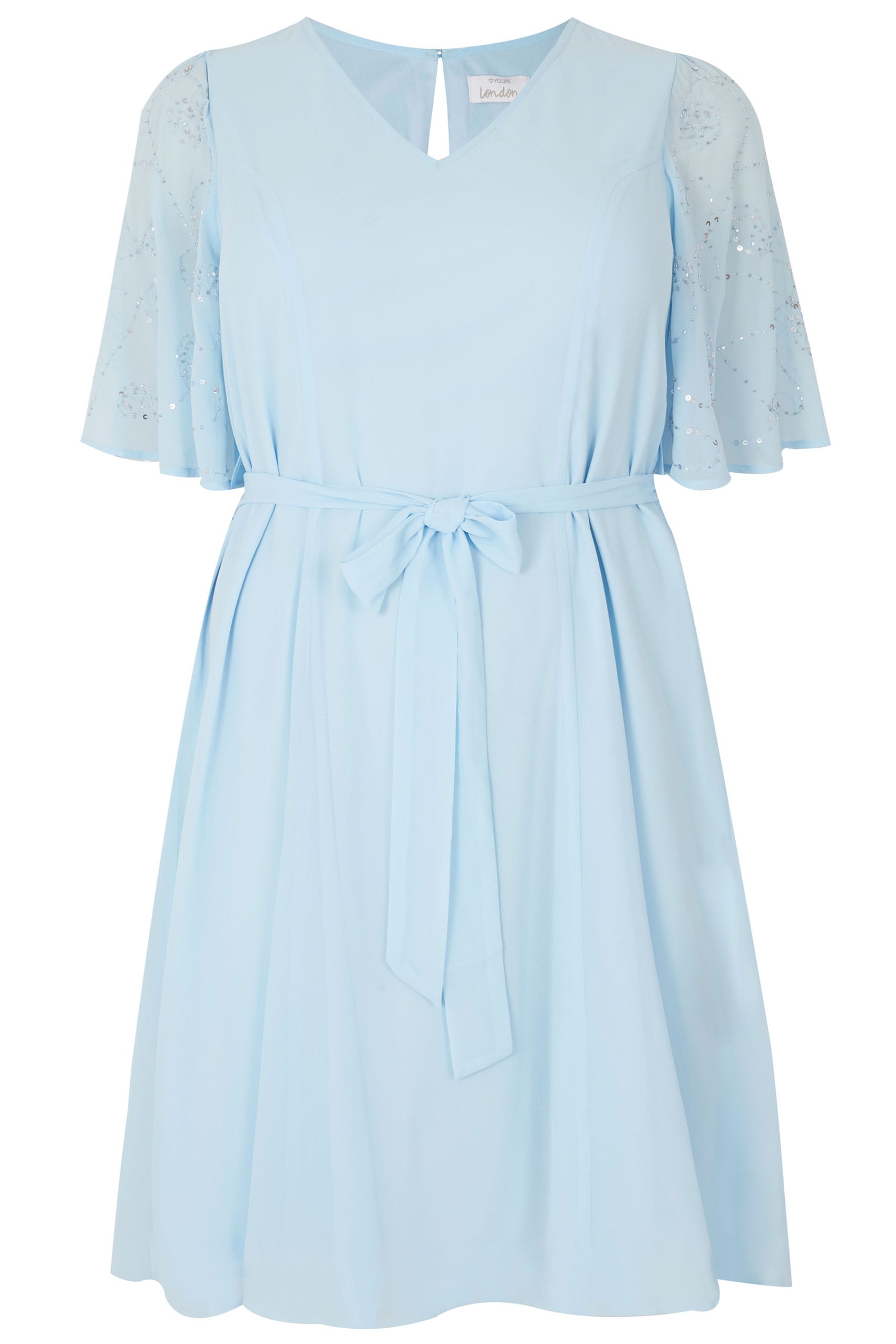 YOURS LONDON Light Blue Sequin Embellished Dress With Angel Sleeves ...