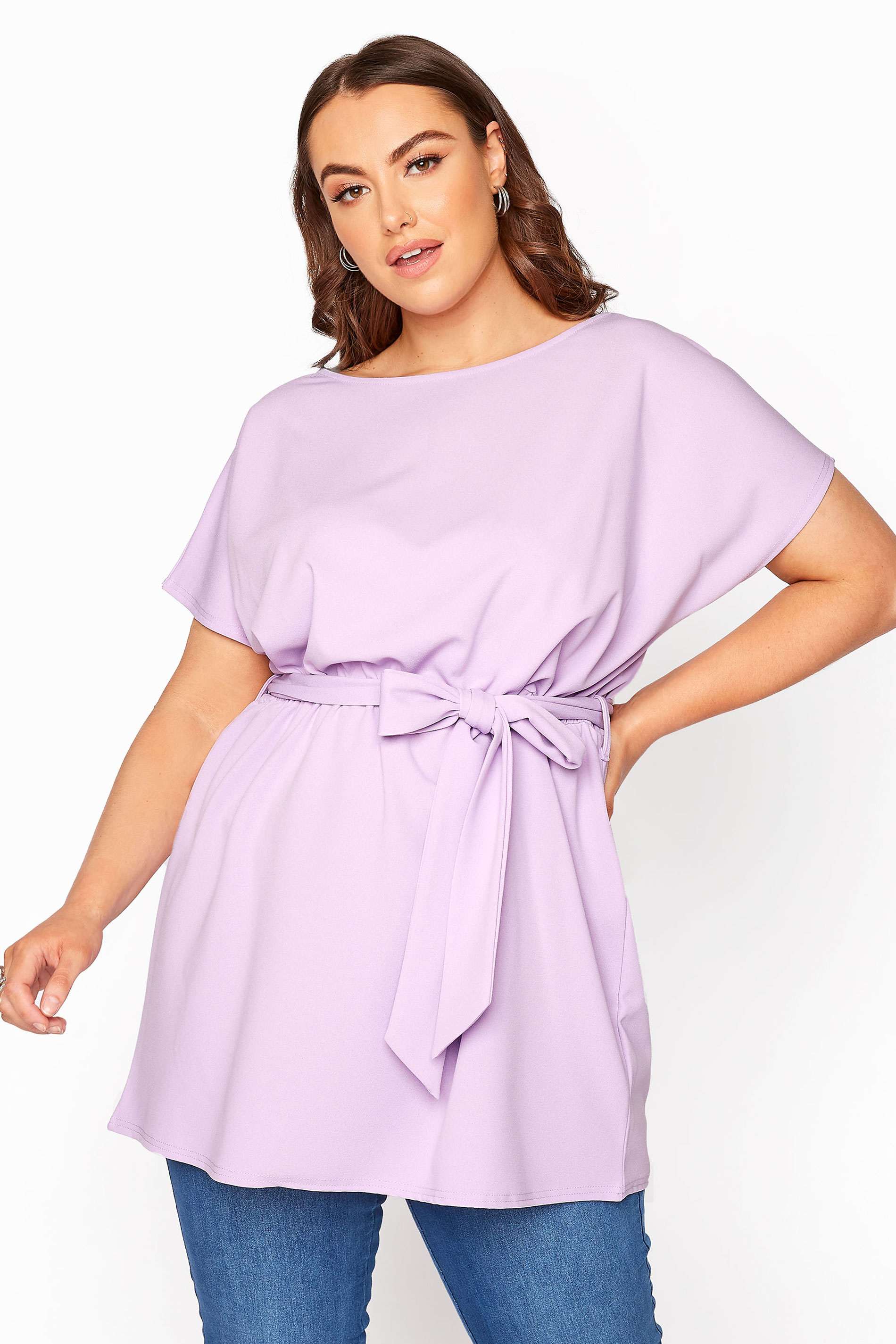 YOURS LONDON Lilac Batwing Belted Peplum Top