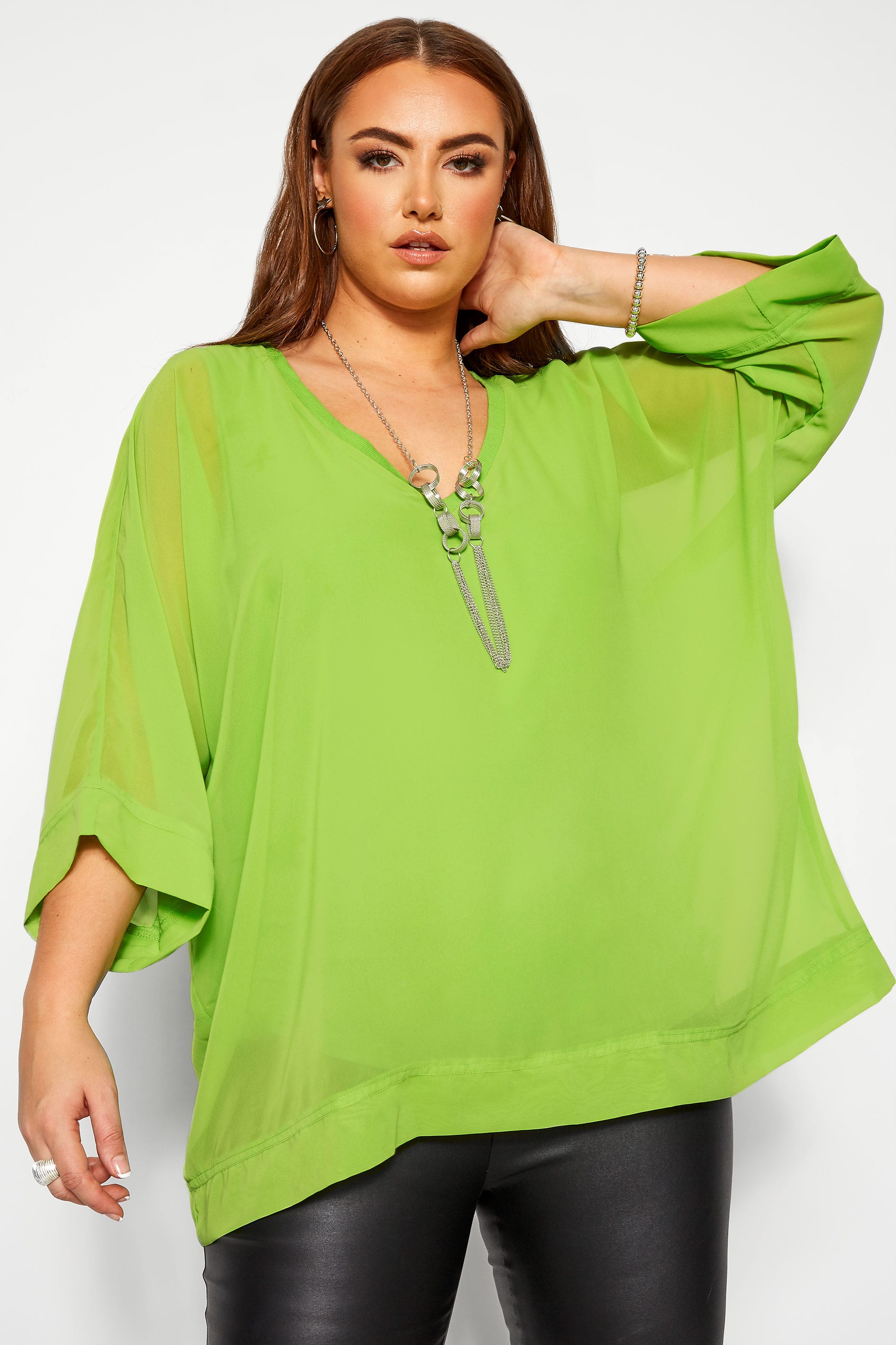 YOURS LONDON Lime Green Chiffon Cape Top | Yours Clothing