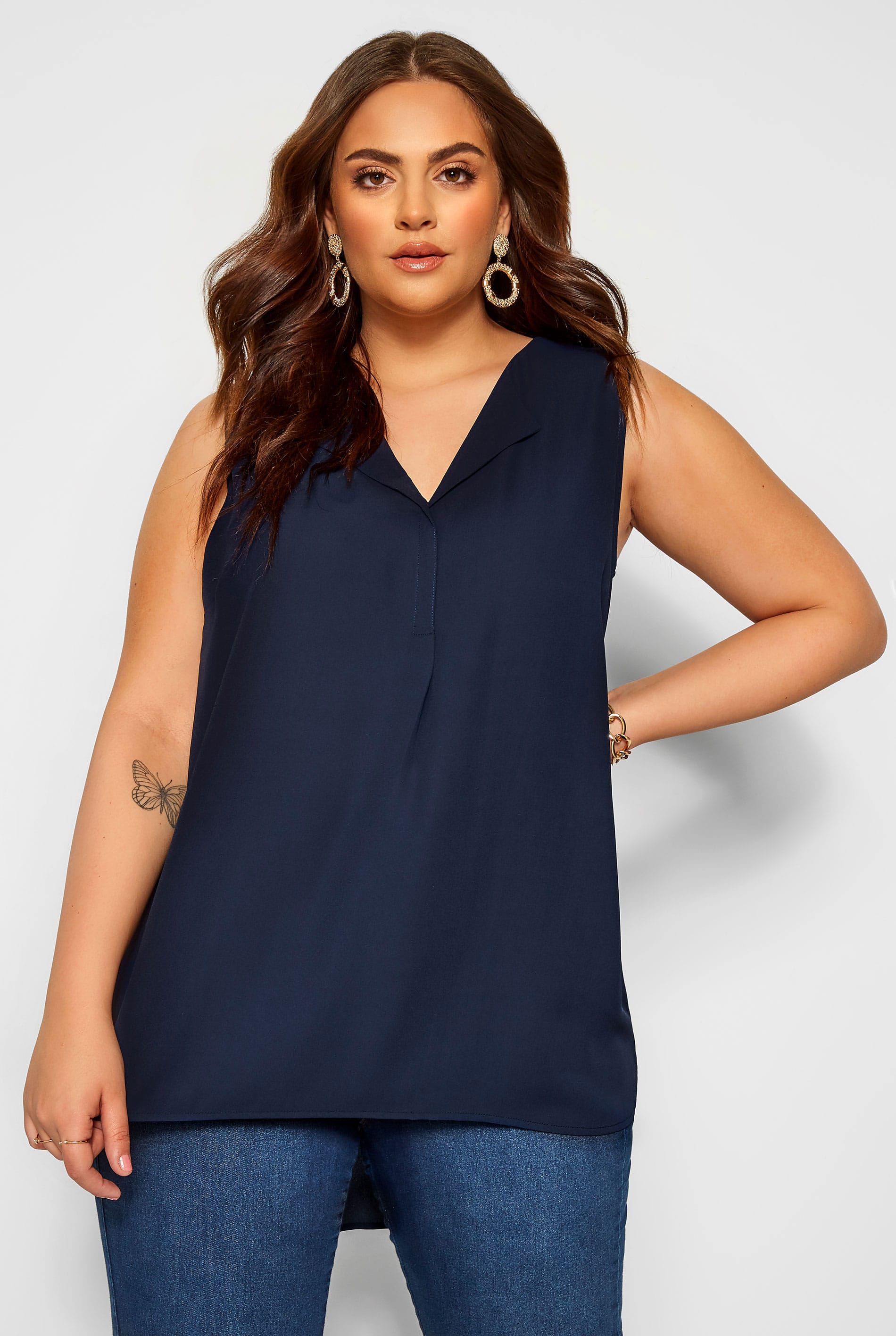 YOURS LONDON Navy Lapel Shell Top | Yours Clothing 2