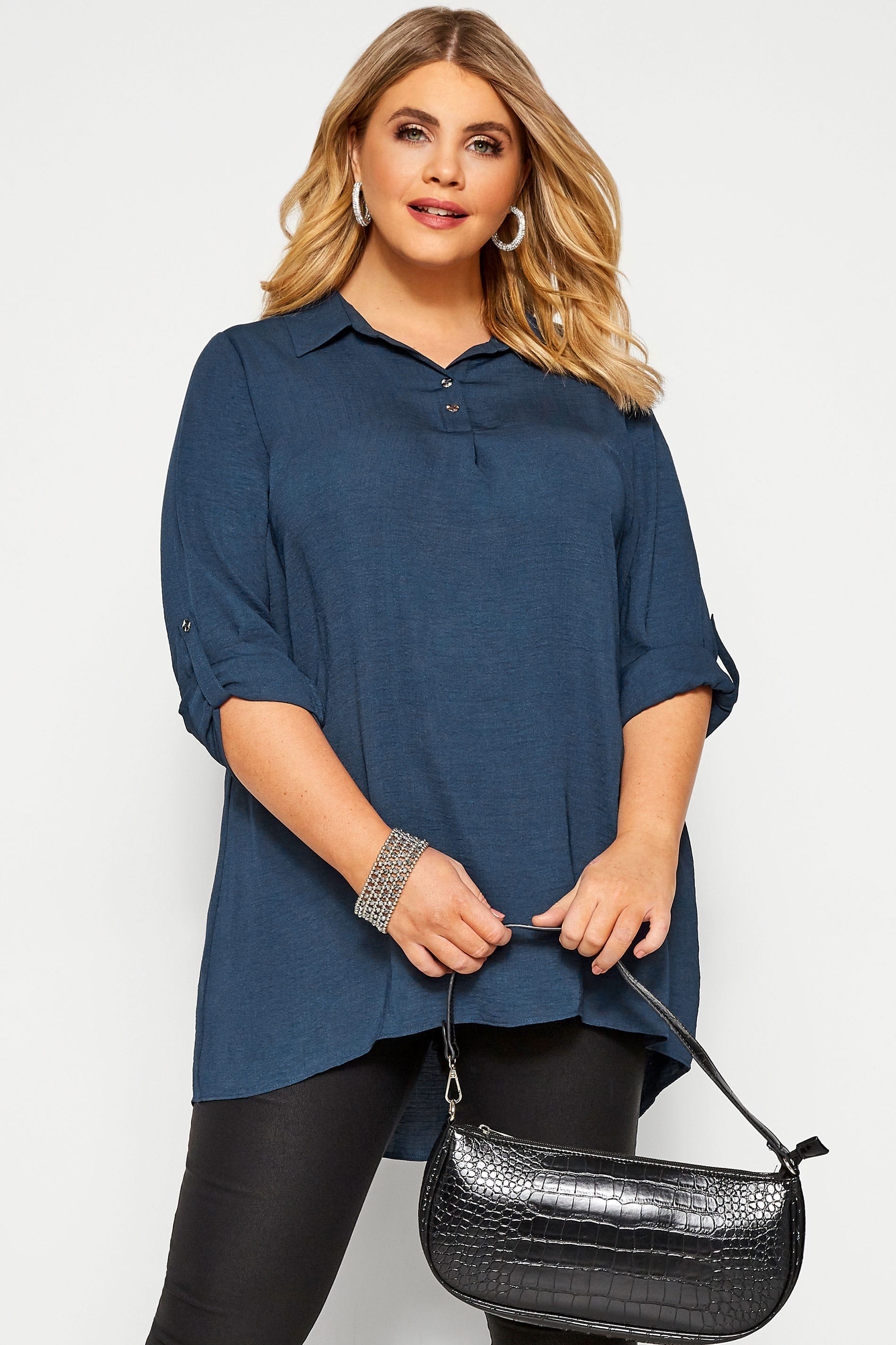 YOURS LONDON Navy Linen Look Overhead Shirt | Yours Clothing