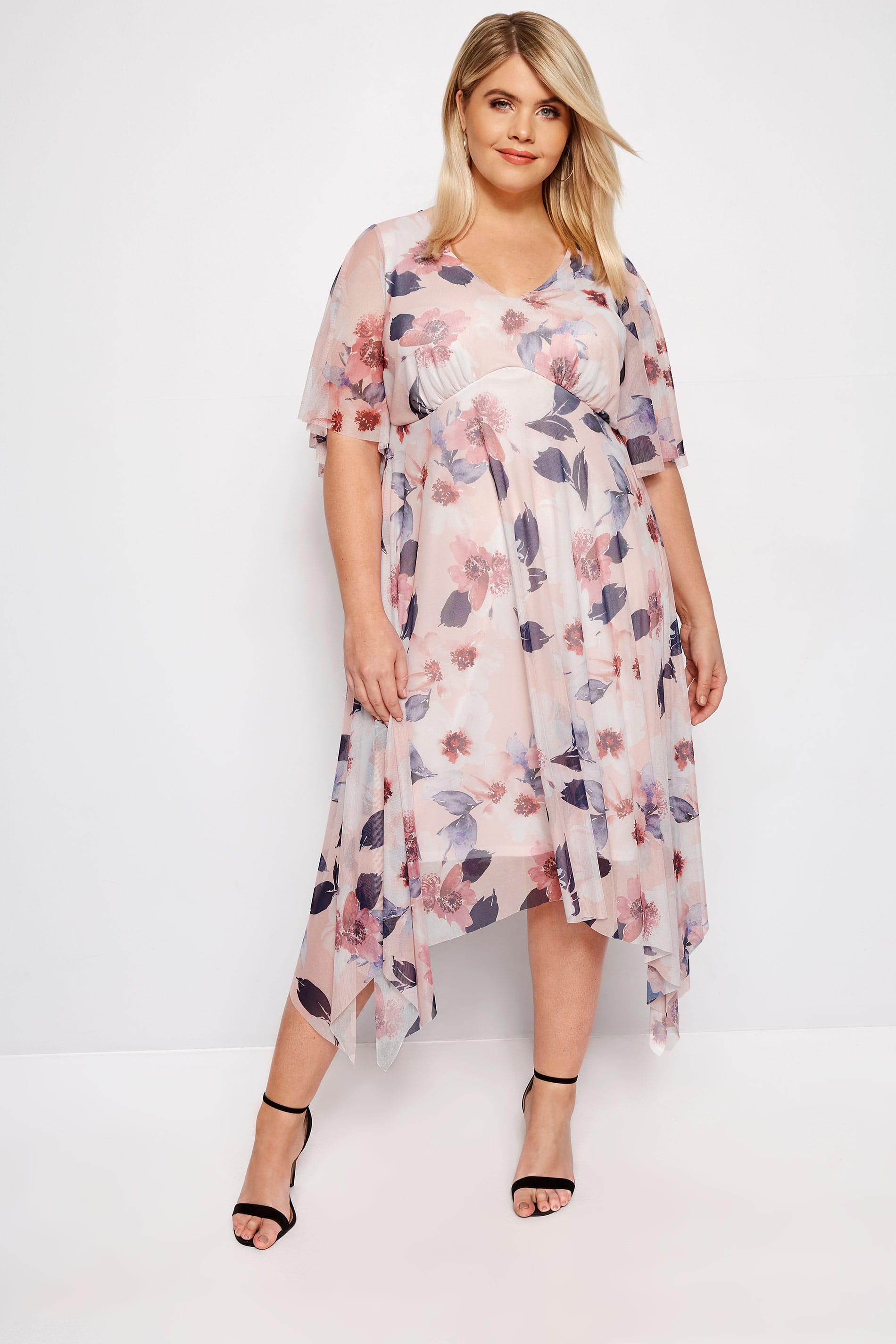 YOURS LONDON Pink Floral Midi Tea Dress | Plus Sizes 16 to 32 | Yours ...